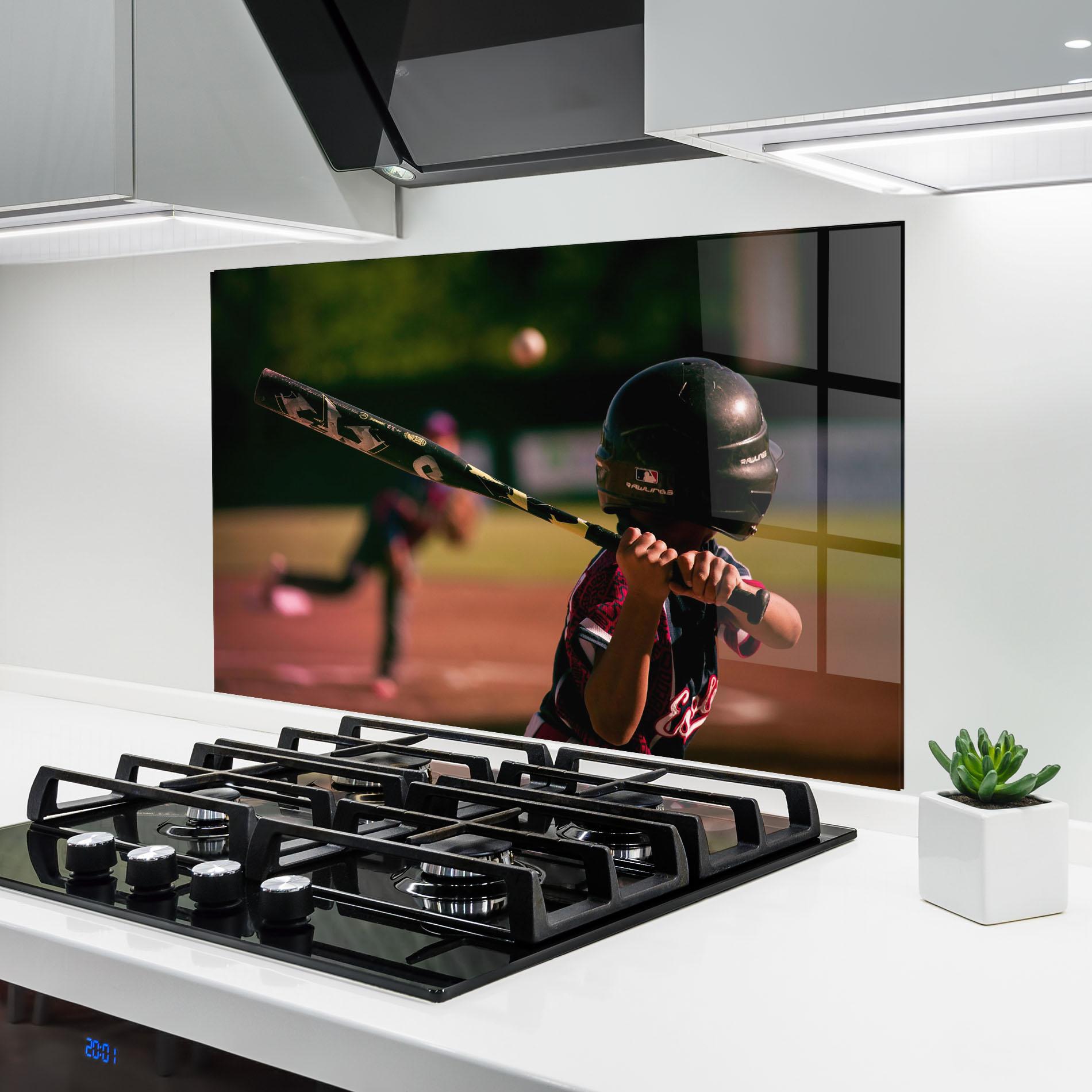 Konyhai üveg hátfal Child Playing Baseball mockup 6