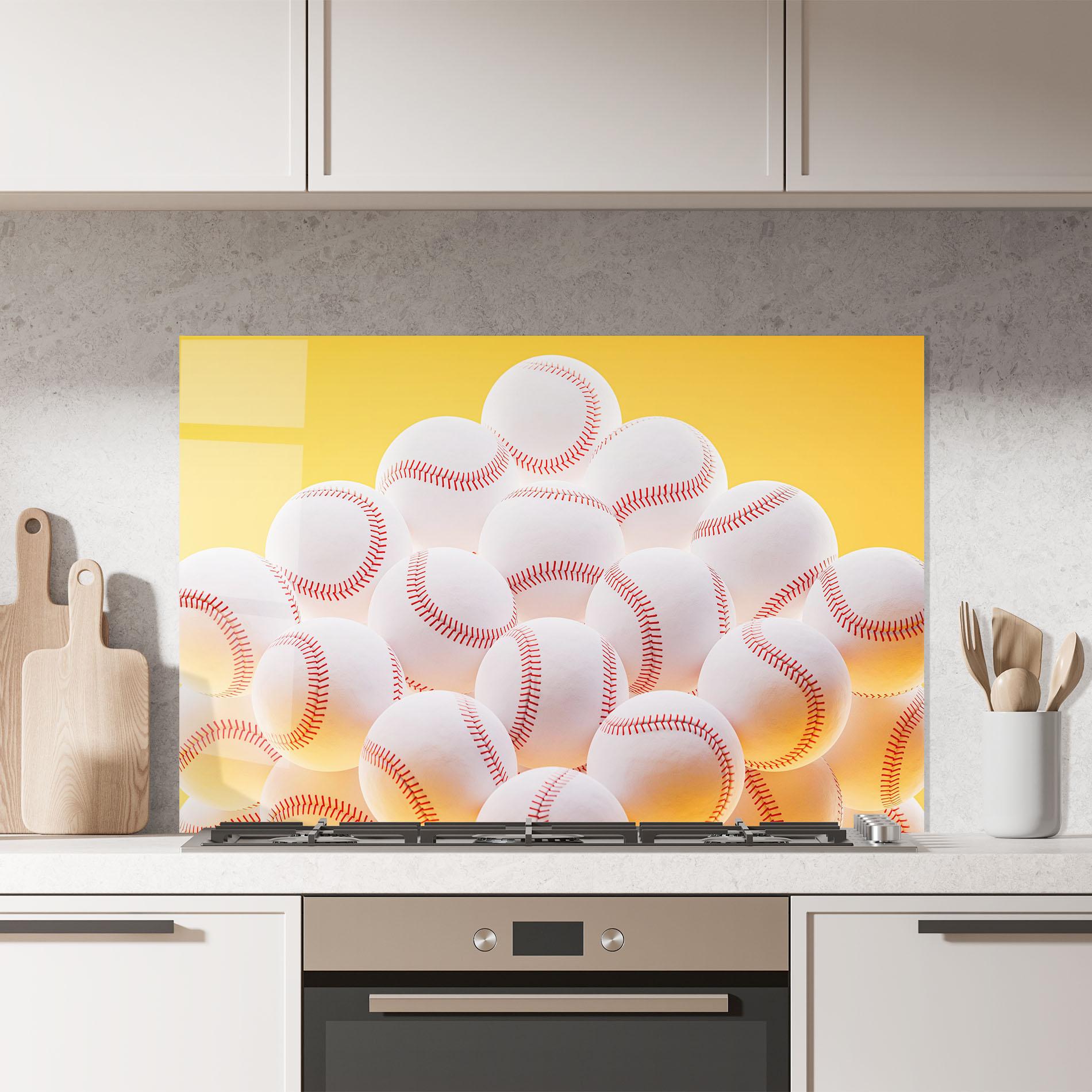 Konyhai üveg hátfal Baseball Ball On Yellow mockup 7