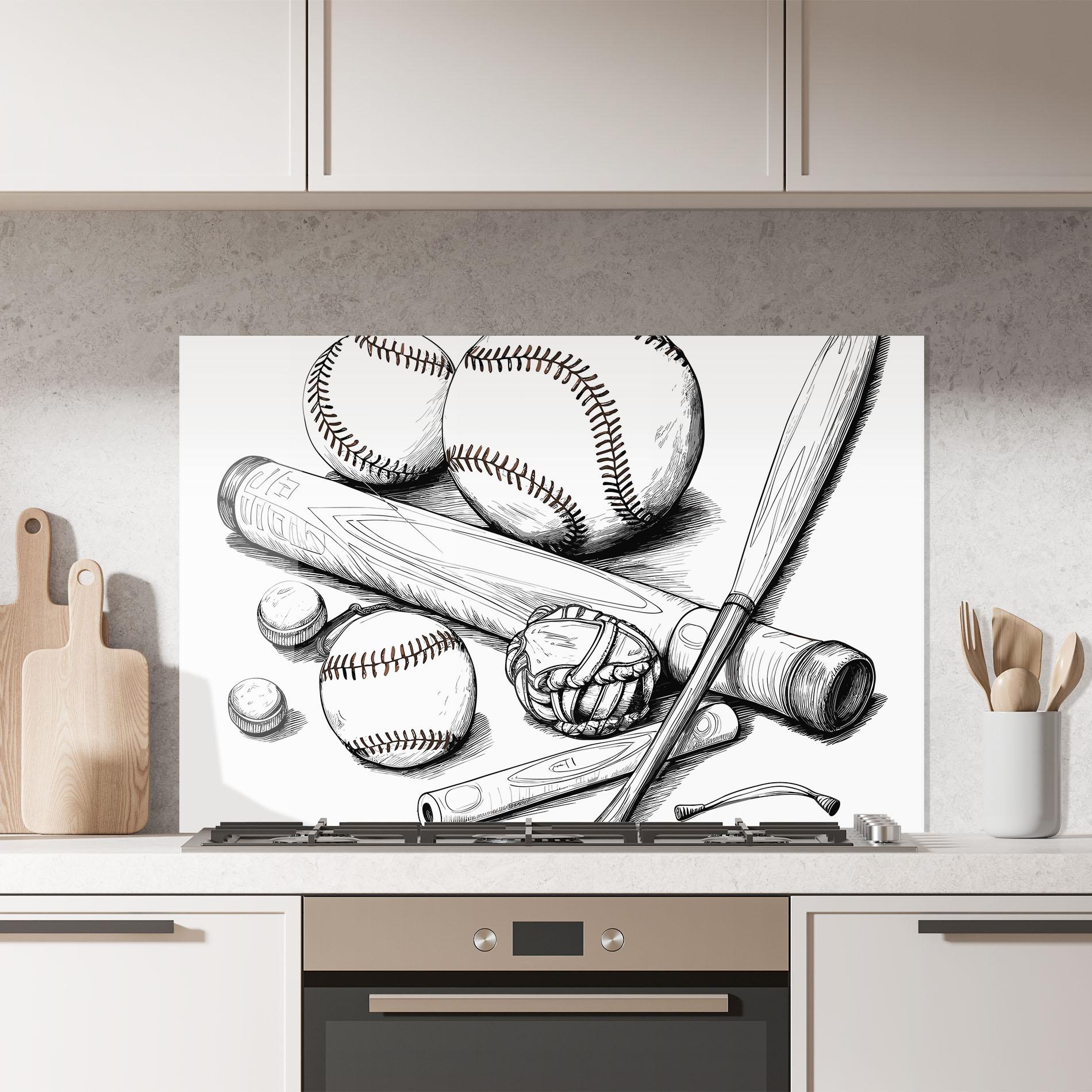 Konyhai üveg hátfal Baseball Balls Line mockup 7