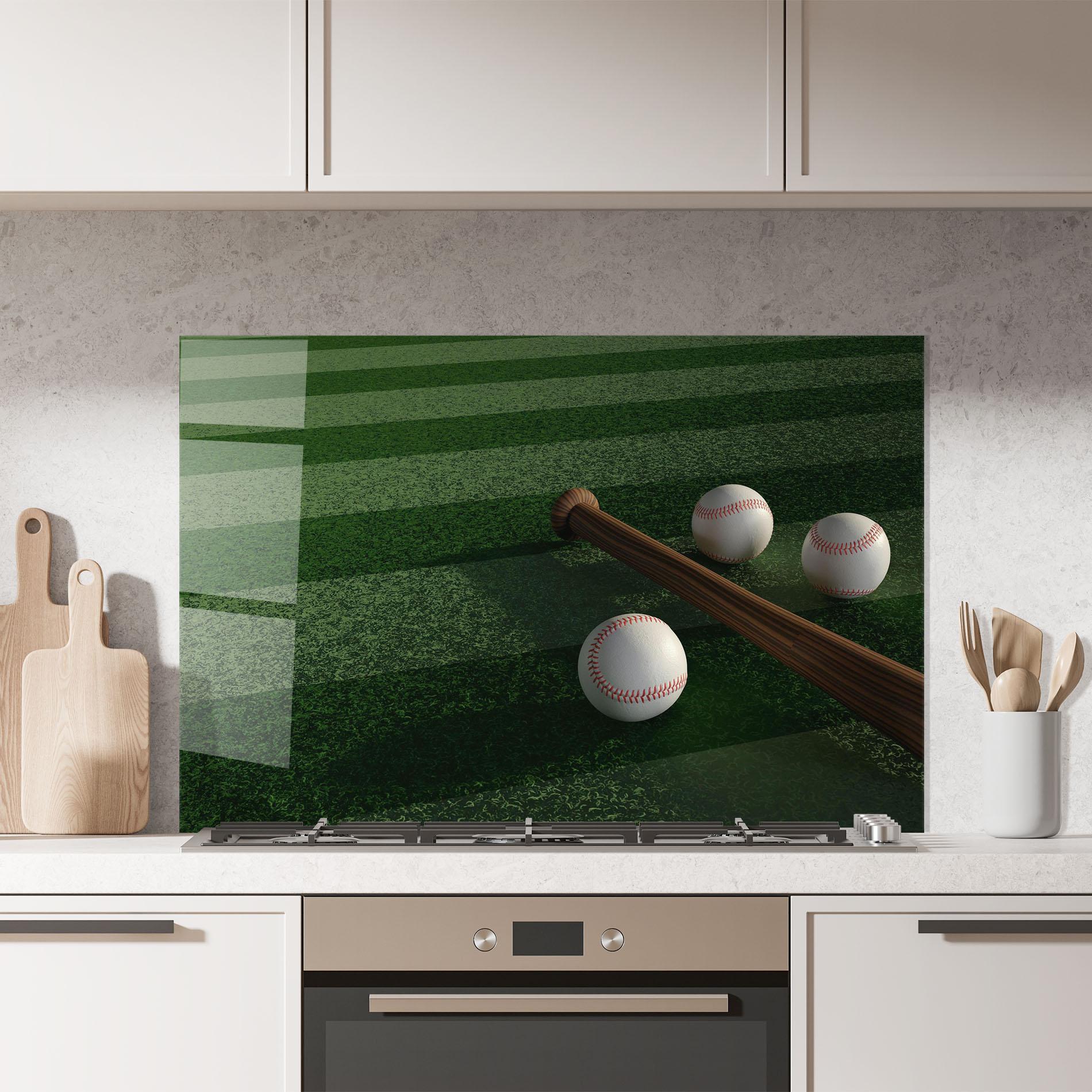 Konyhai üveg hátfal Baseball Balls On Grass mockup 7