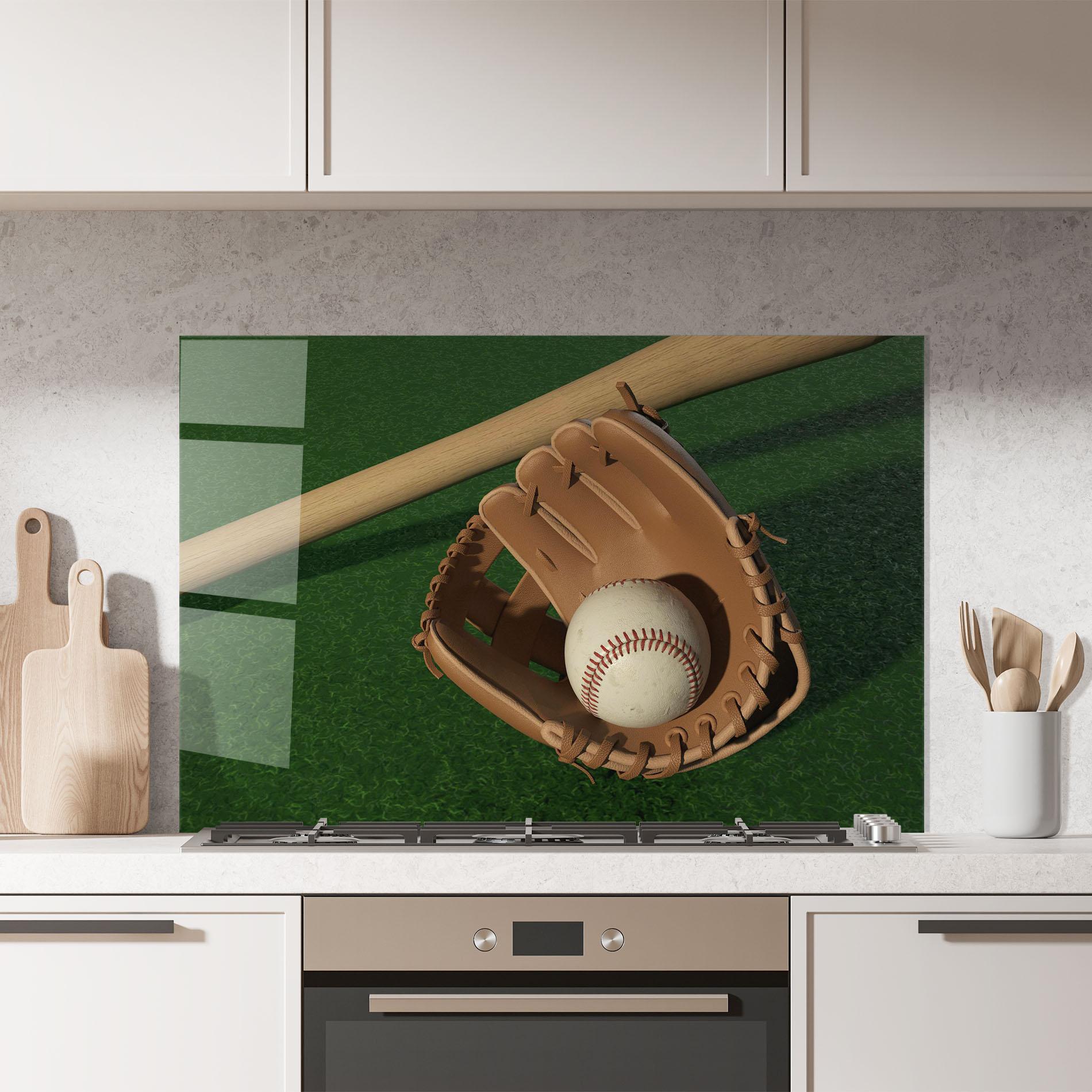 Konyhai üveg hátfal Baseball Glove On Green mockup 7