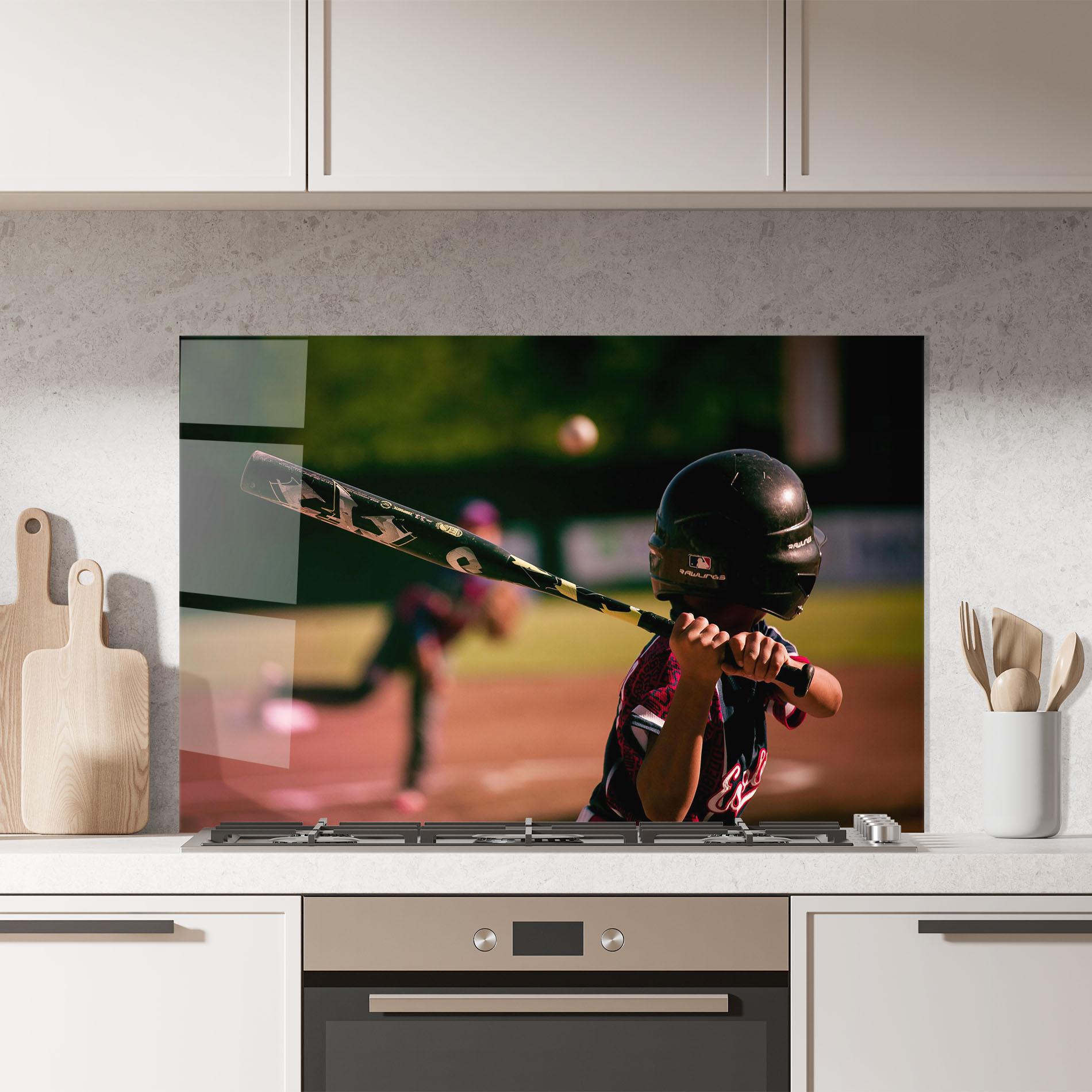 Konyhai üveg hátfal Child Playing Baseball mockup 7