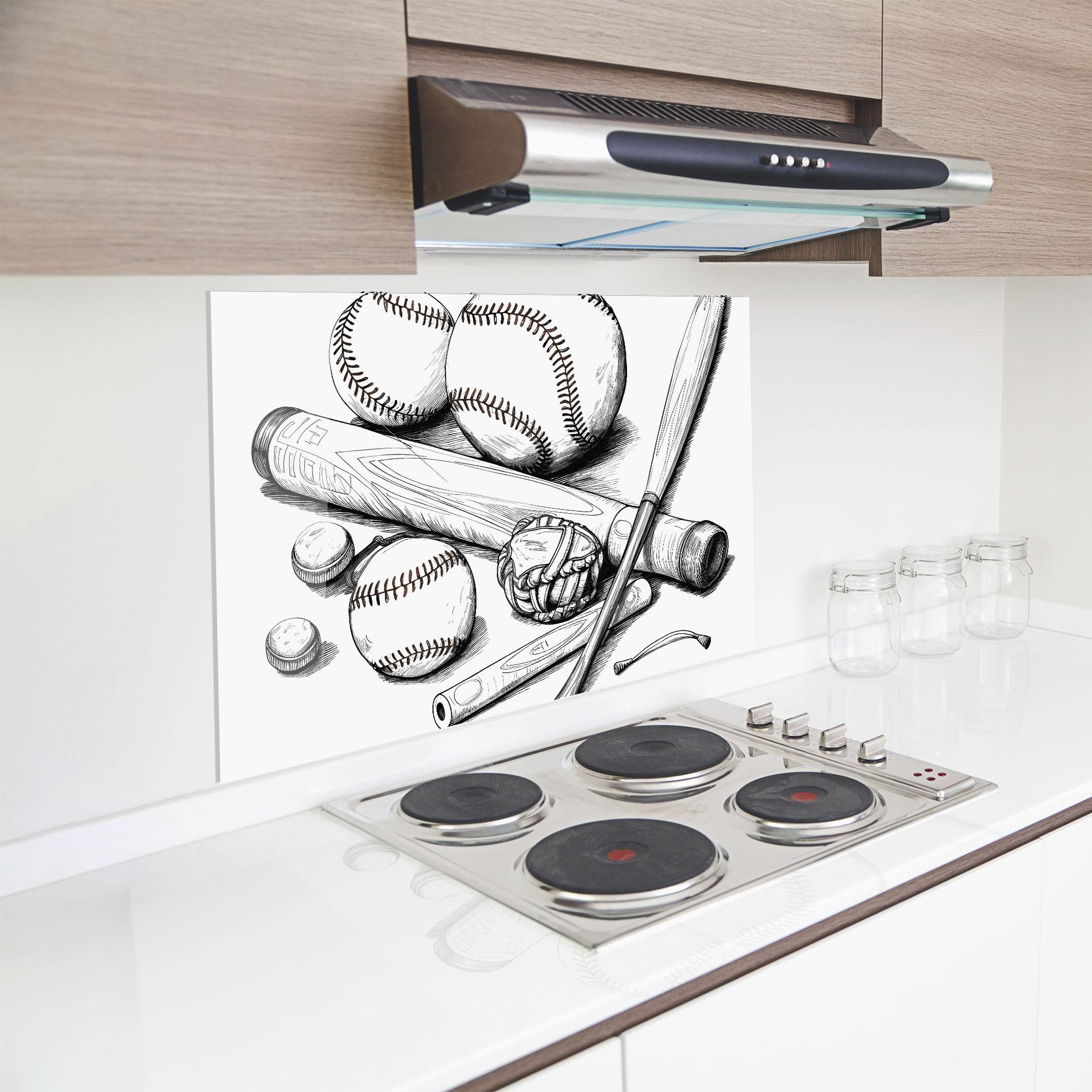 Konyhai üveg hátfal Baseball Balls Line mockup 8