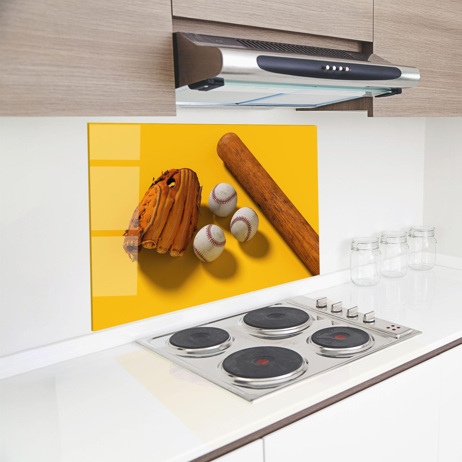 Konyhai üveg hátfal Baseball Set On Yellow mockup 8