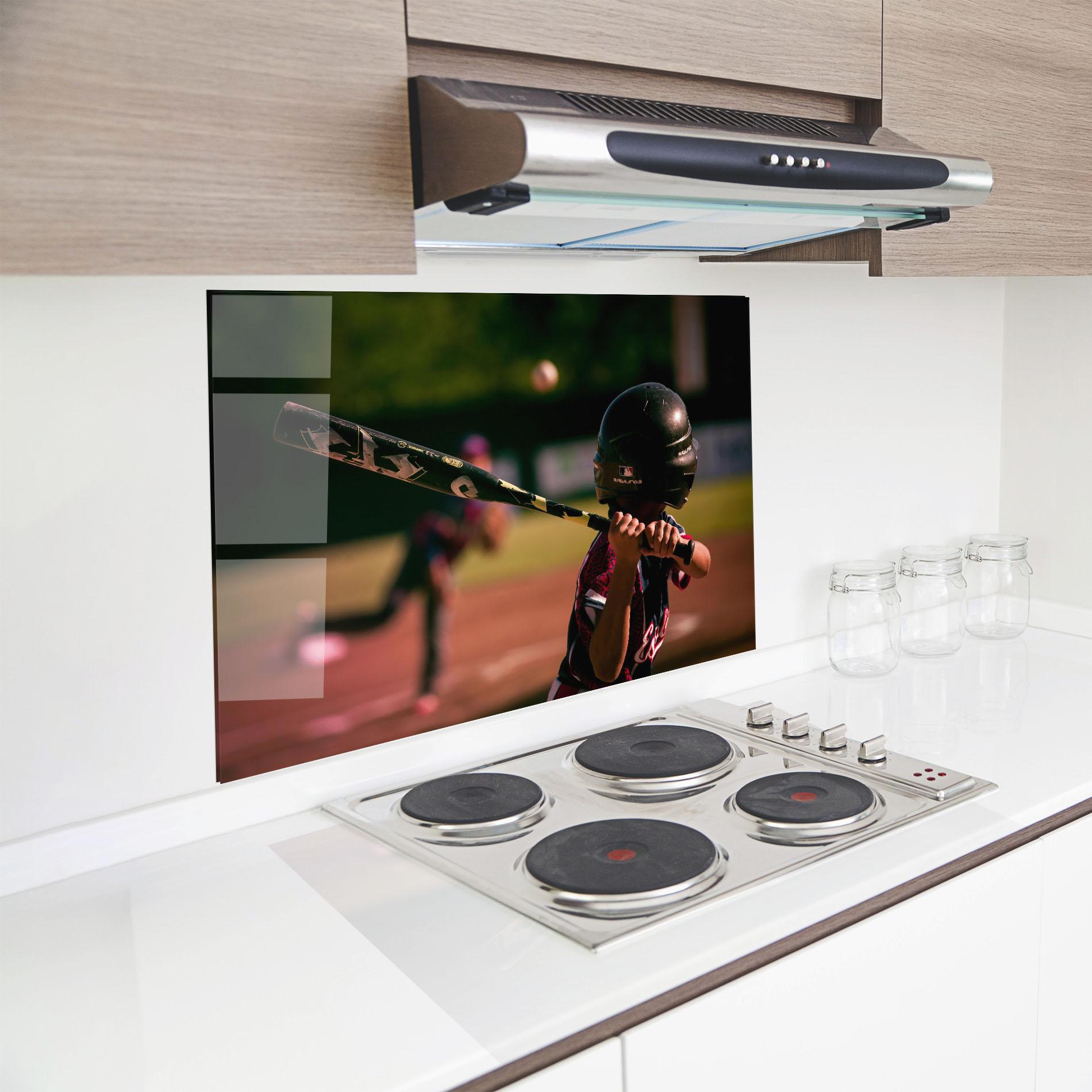 Konyhai üveg hátfal Child Playing Baseball mockup 8