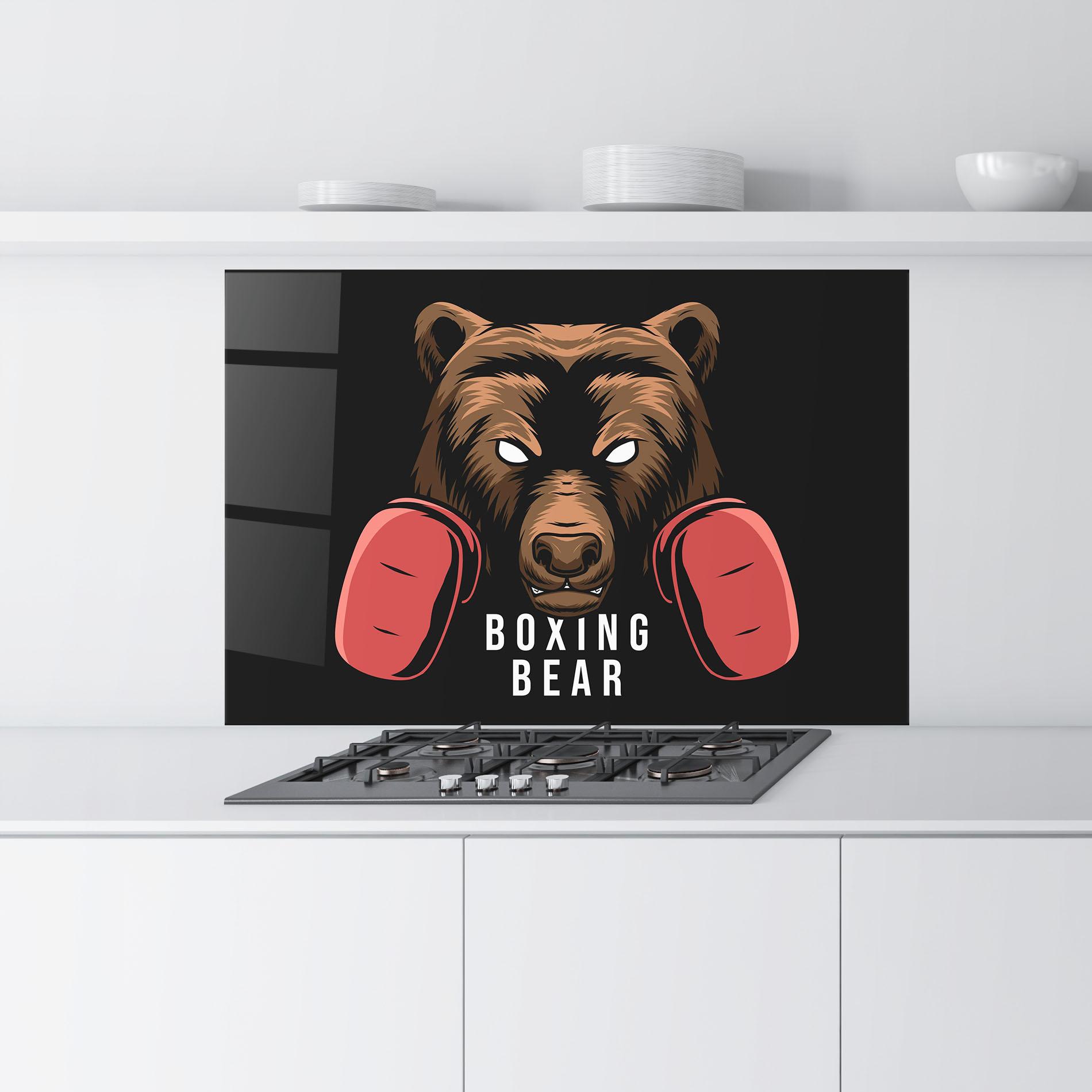 Konyhai üveg hátfal Boxing Bear mockup 9
