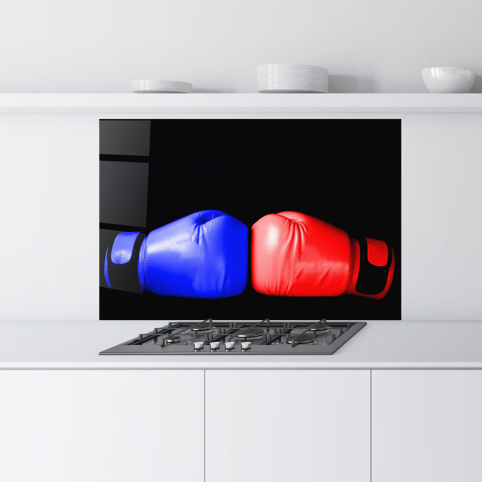 Konyhai üveg hátfal Boxing Blue Red Glove mockup 9