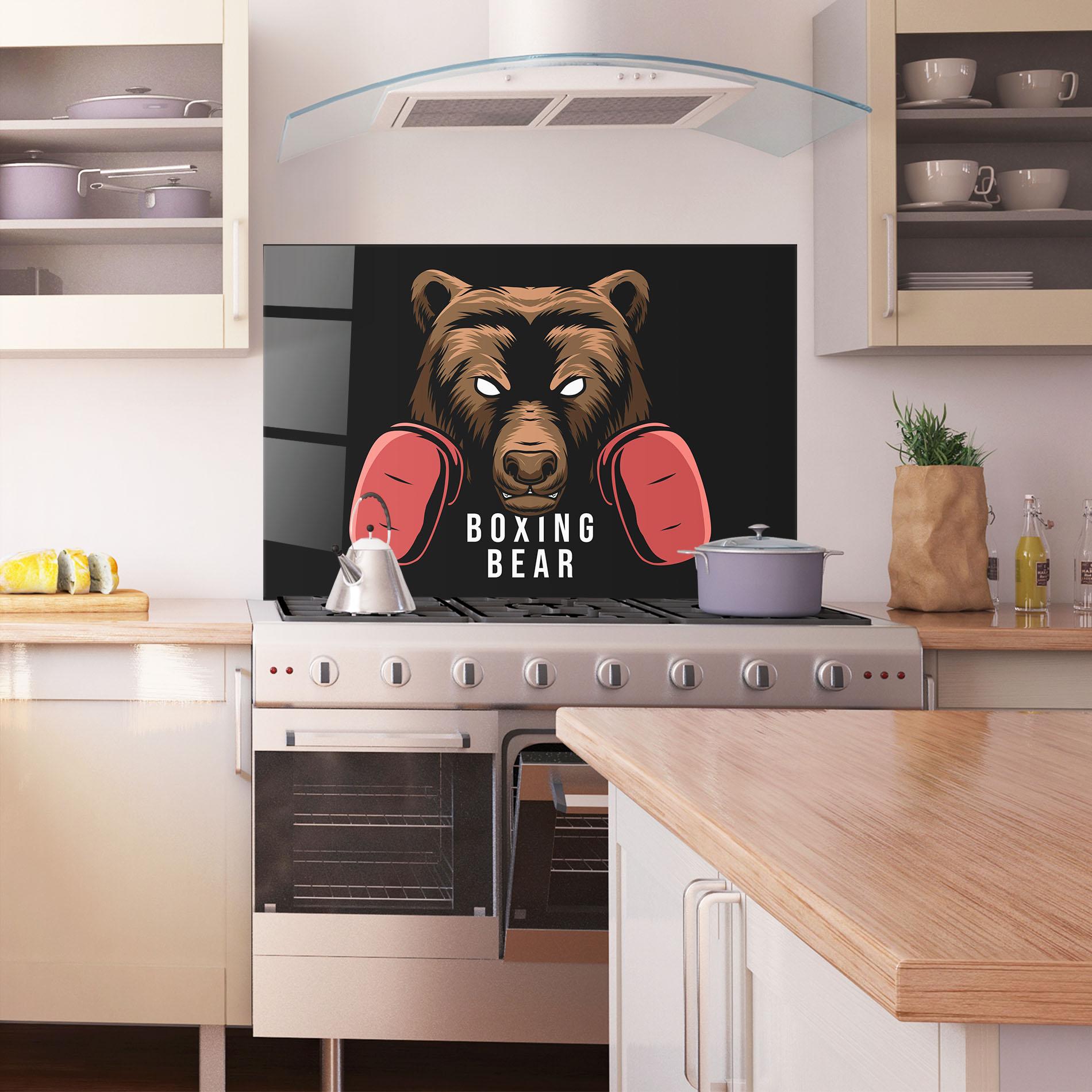 Konyhai üveg hátfal Boxing Bear mockup 1