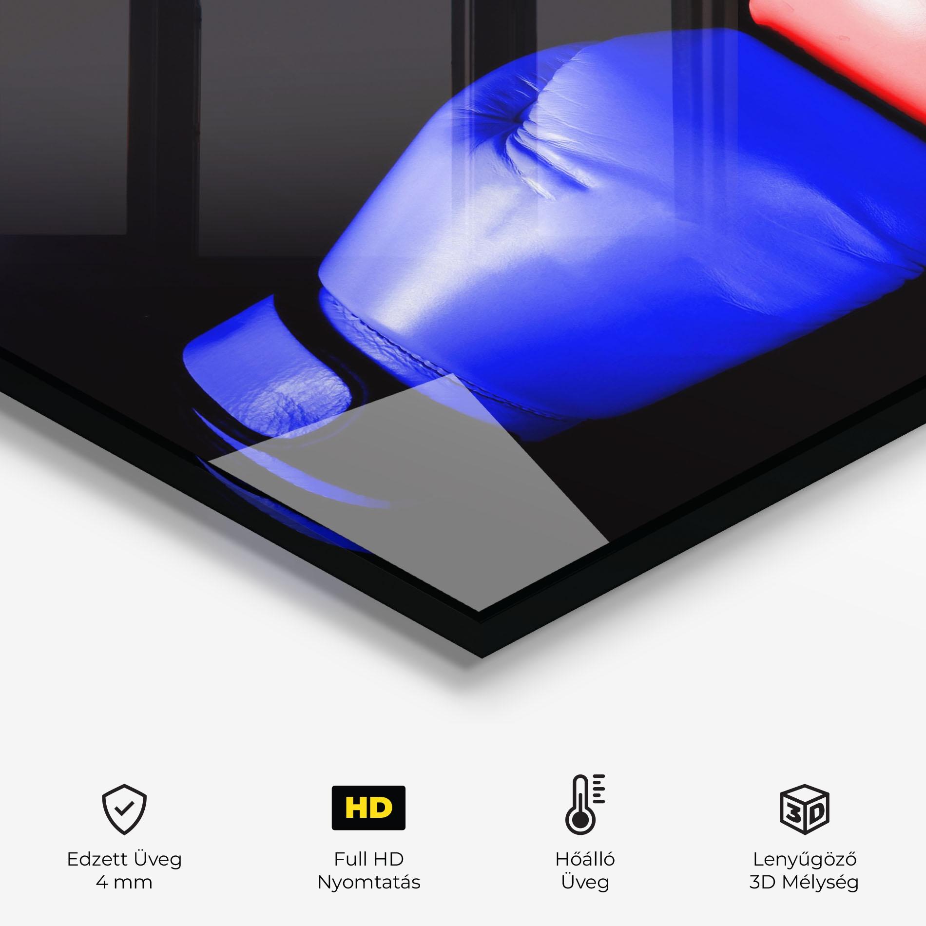 Konyhai üveg hátfal Boxing Blue Red Glove mockup 2