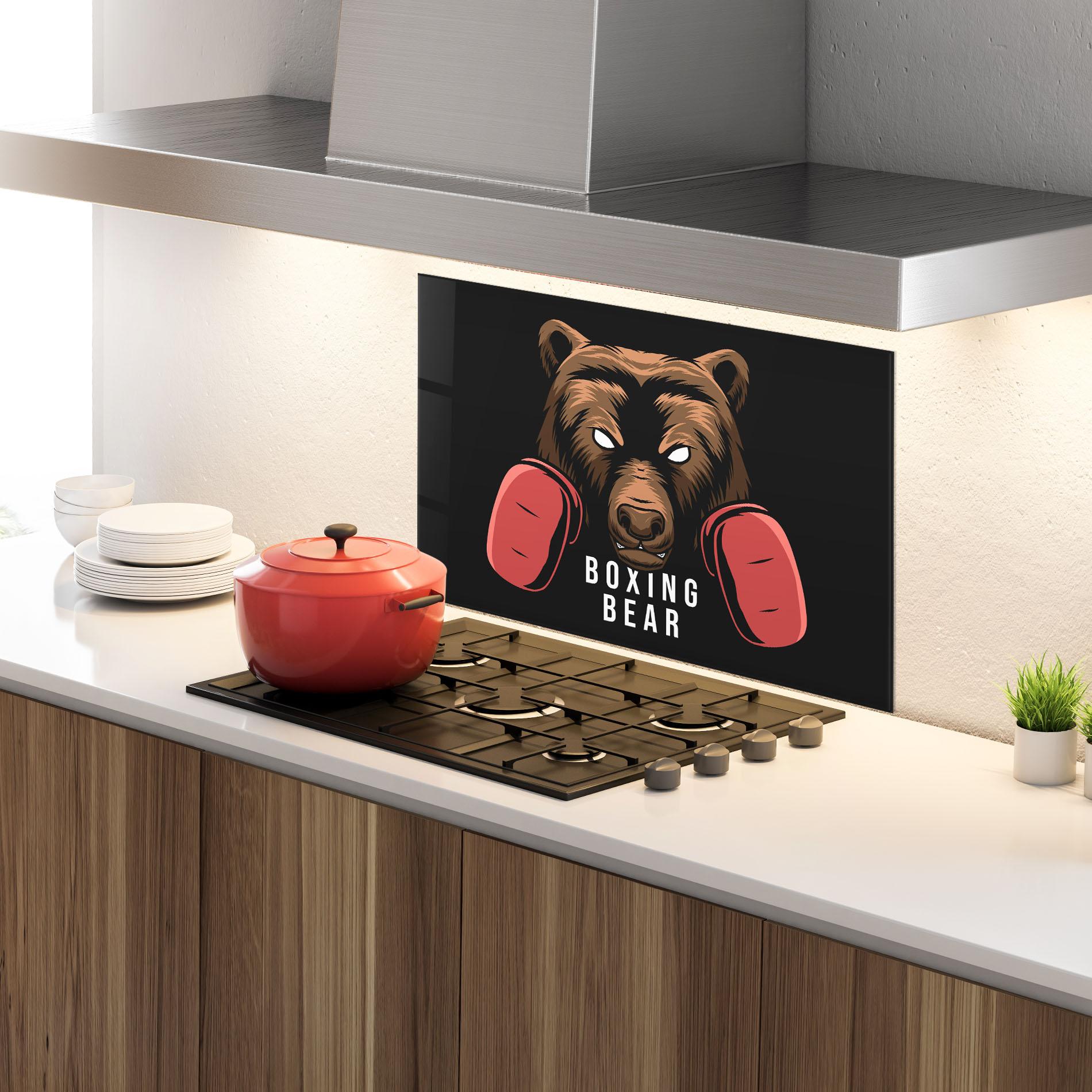 Konyhai üveg hátfal Boxing Bear mockup 4