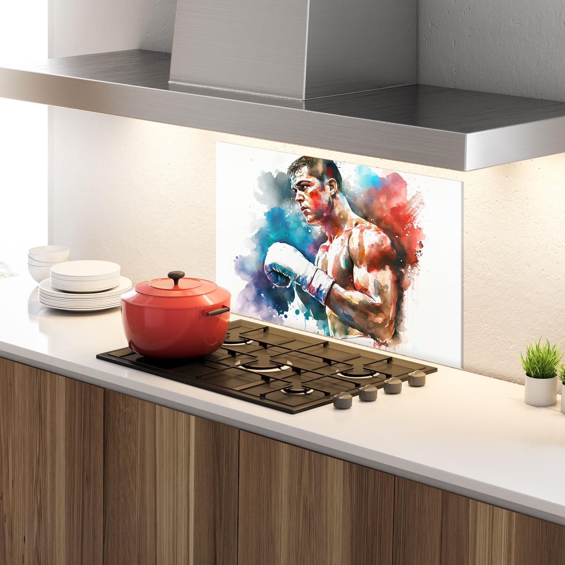 Konyhai üveg hátfal Boxing Red Blue mockup 4