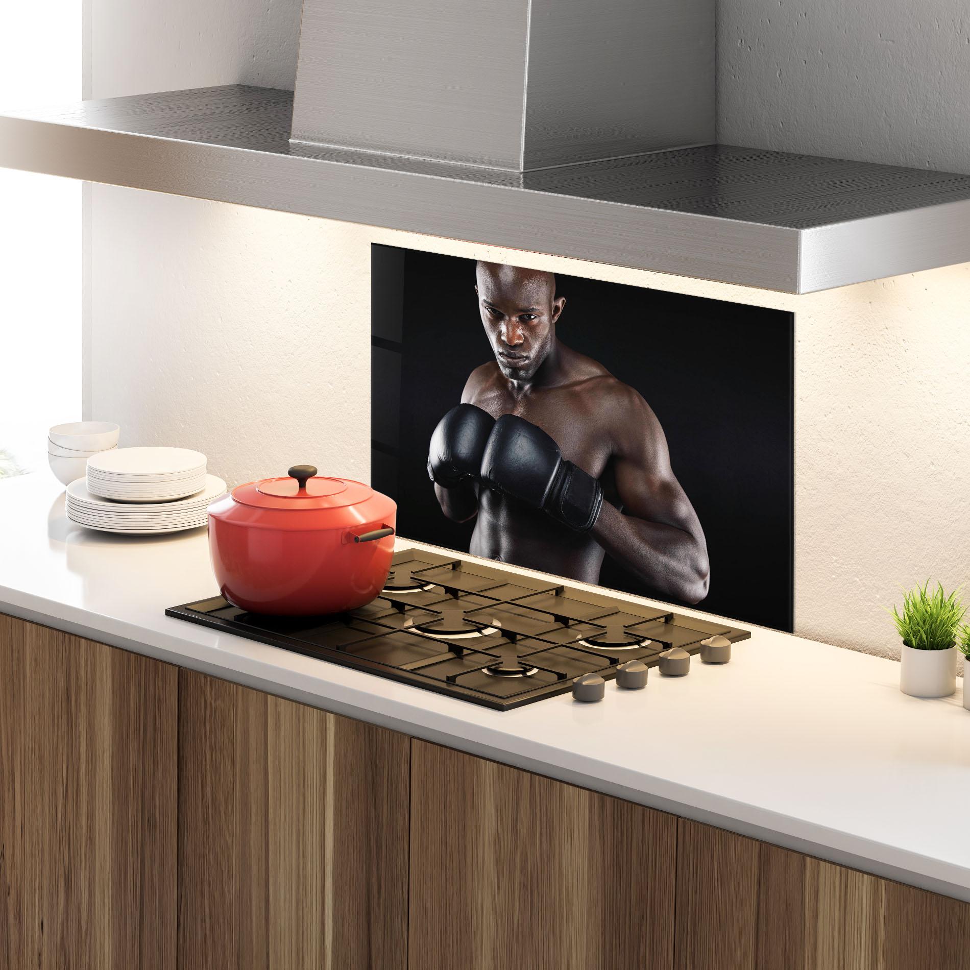 Konyhai üveg hátfal Powerful Fighter mockup 4