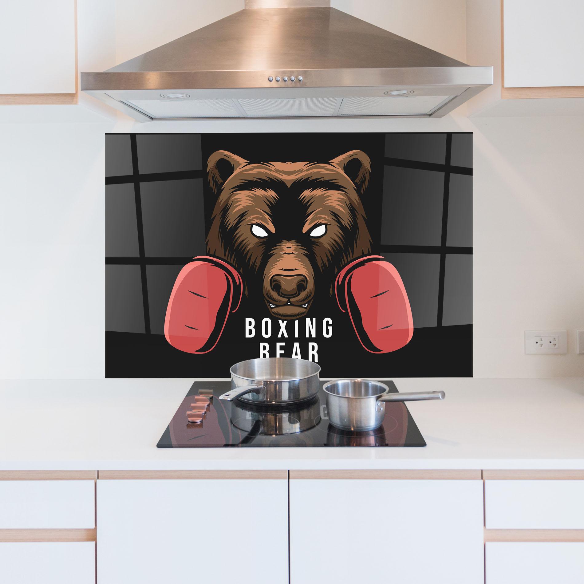 Konyhai üveg hátfal Boxing Bear mockup 5