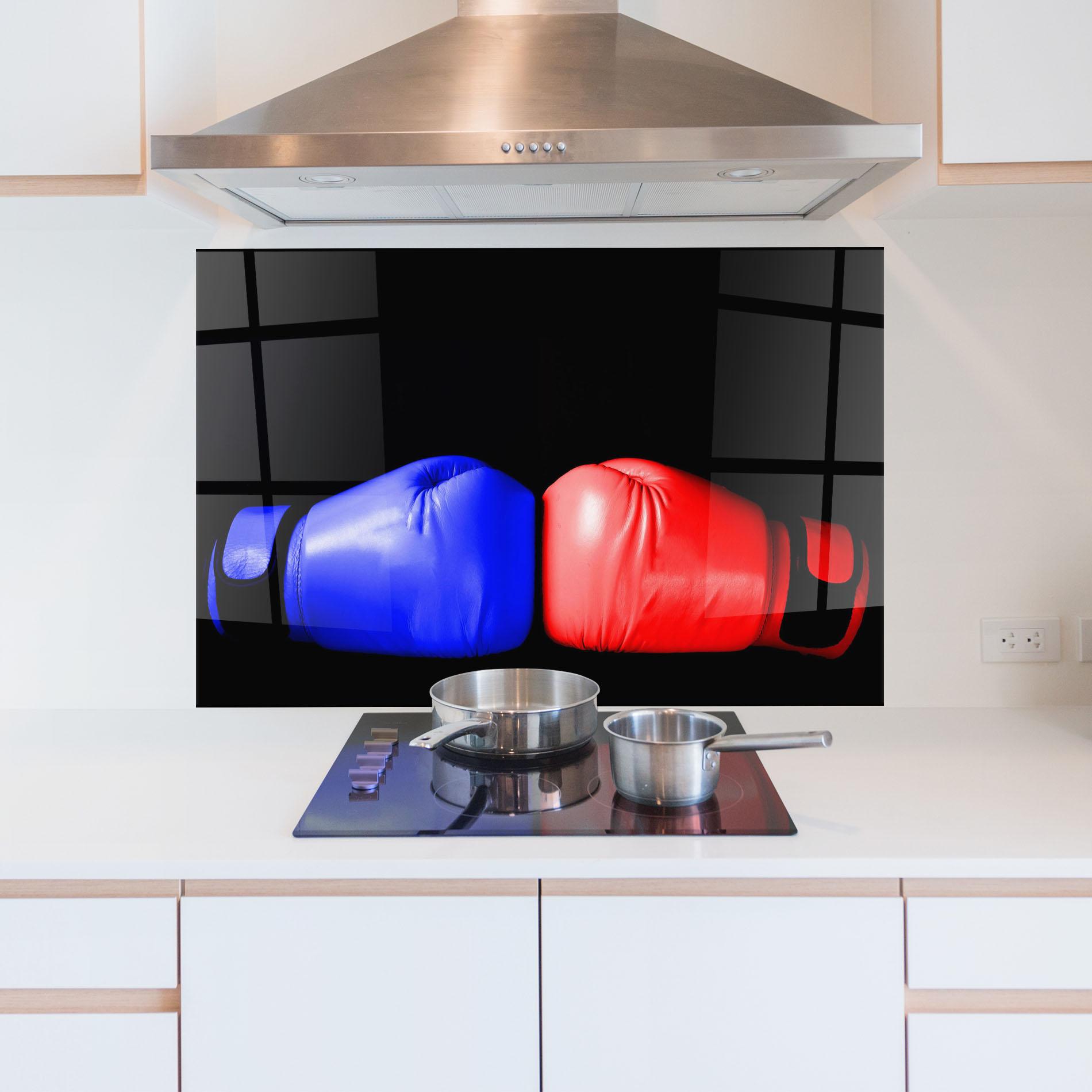 Konyhai üveg hátfal Boxing Blue Red Glove mockup 5