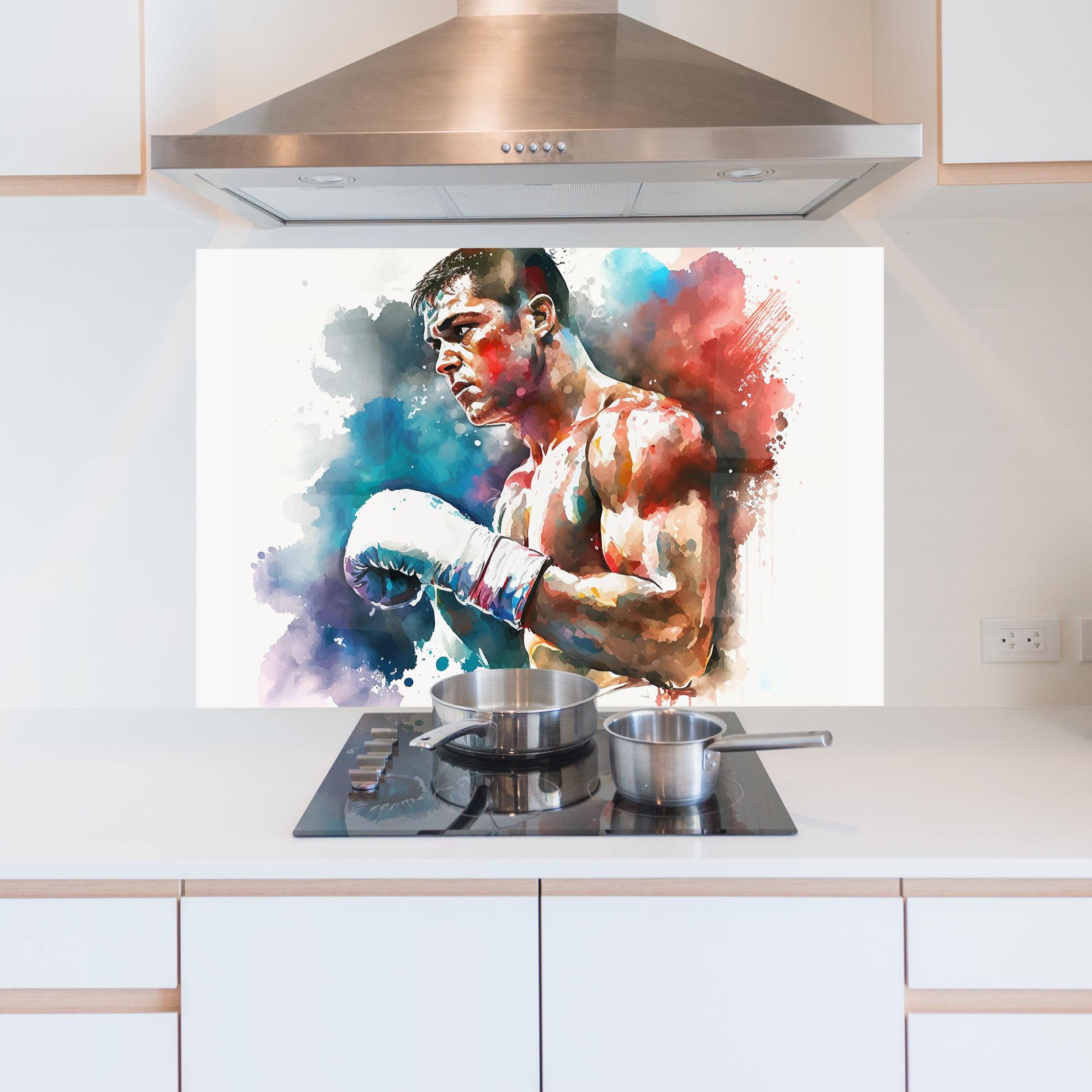 Konyhai üveg hátfal Boxing Red Blue mockup 5