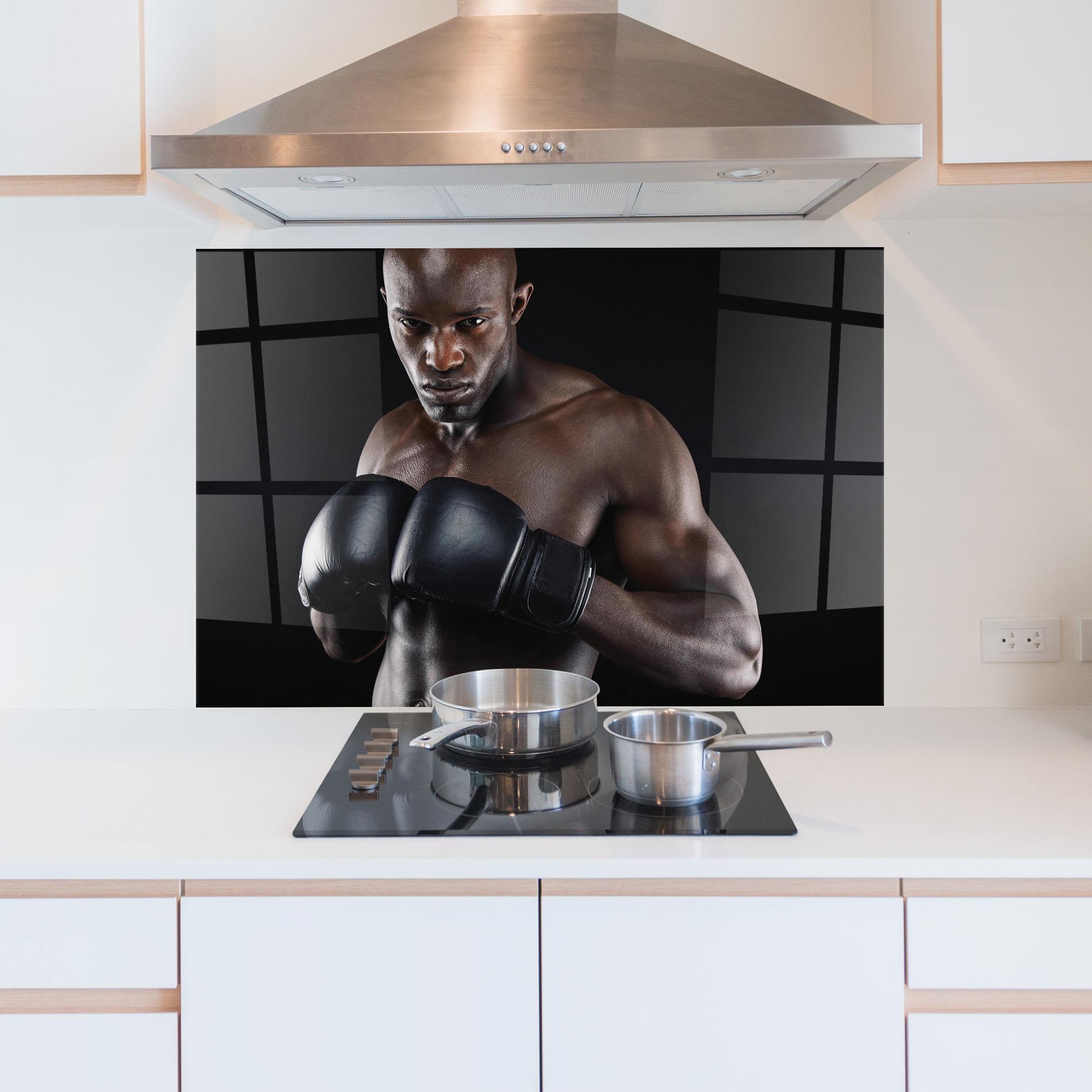 Konyhai üveg hátfal Powerful Fighter mockup 5