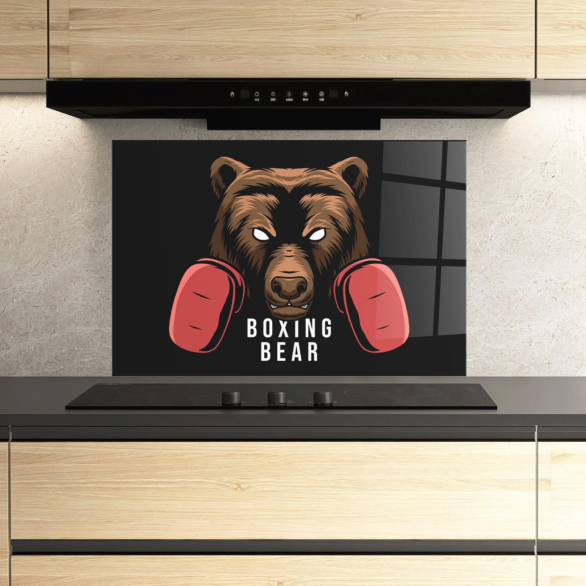 Konyhai üveg hátfal Boxing Bear mockup 3