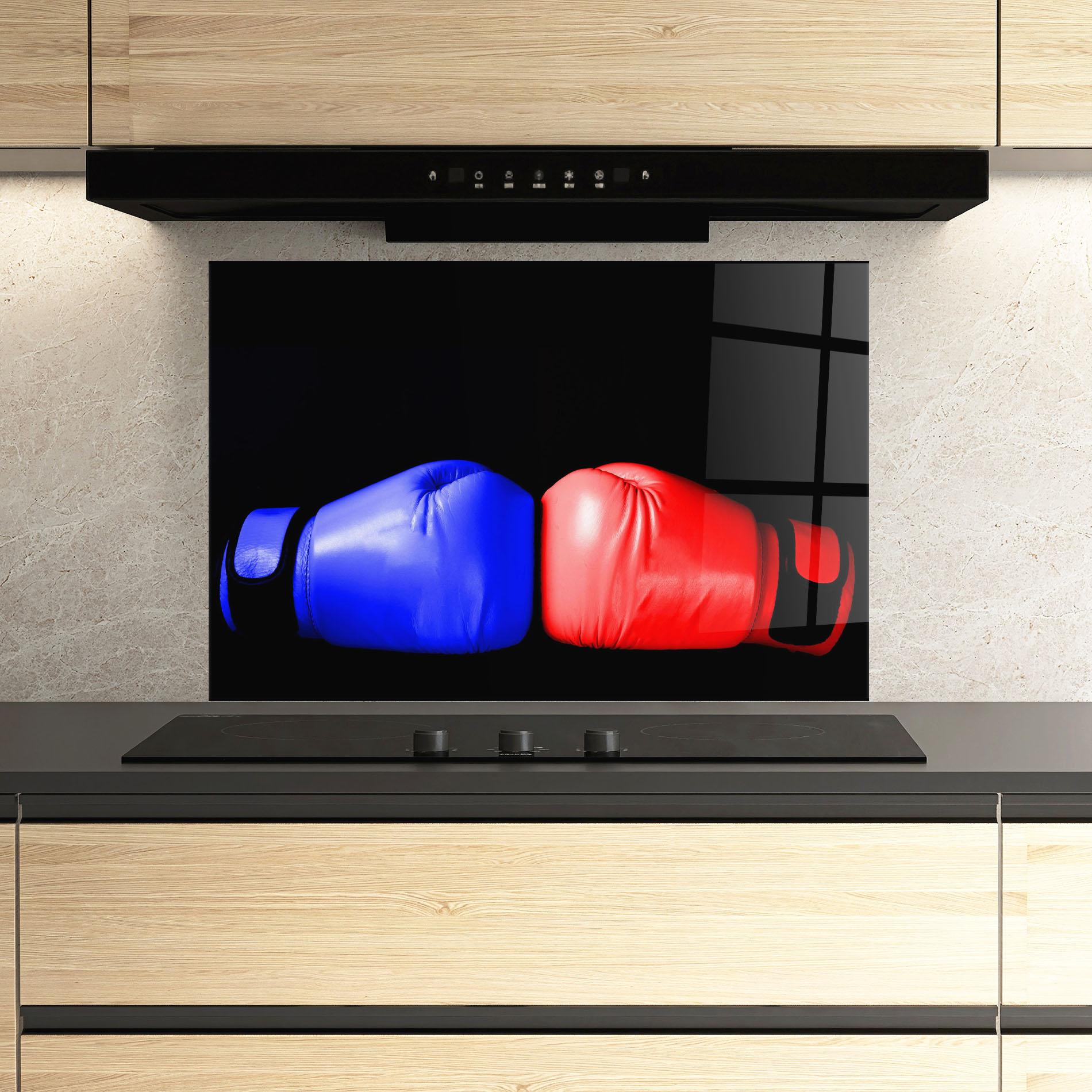 Konyhai üveg hátfal Boxing Blue Red Glove mockup 3