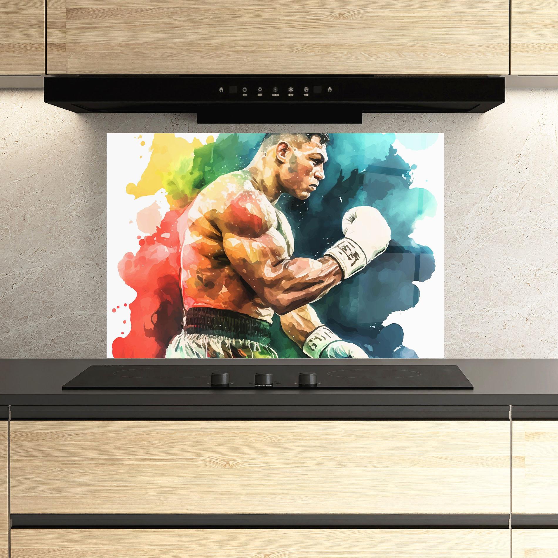 Konyhai üveg hátfal Boxing Blue Red mockup 3