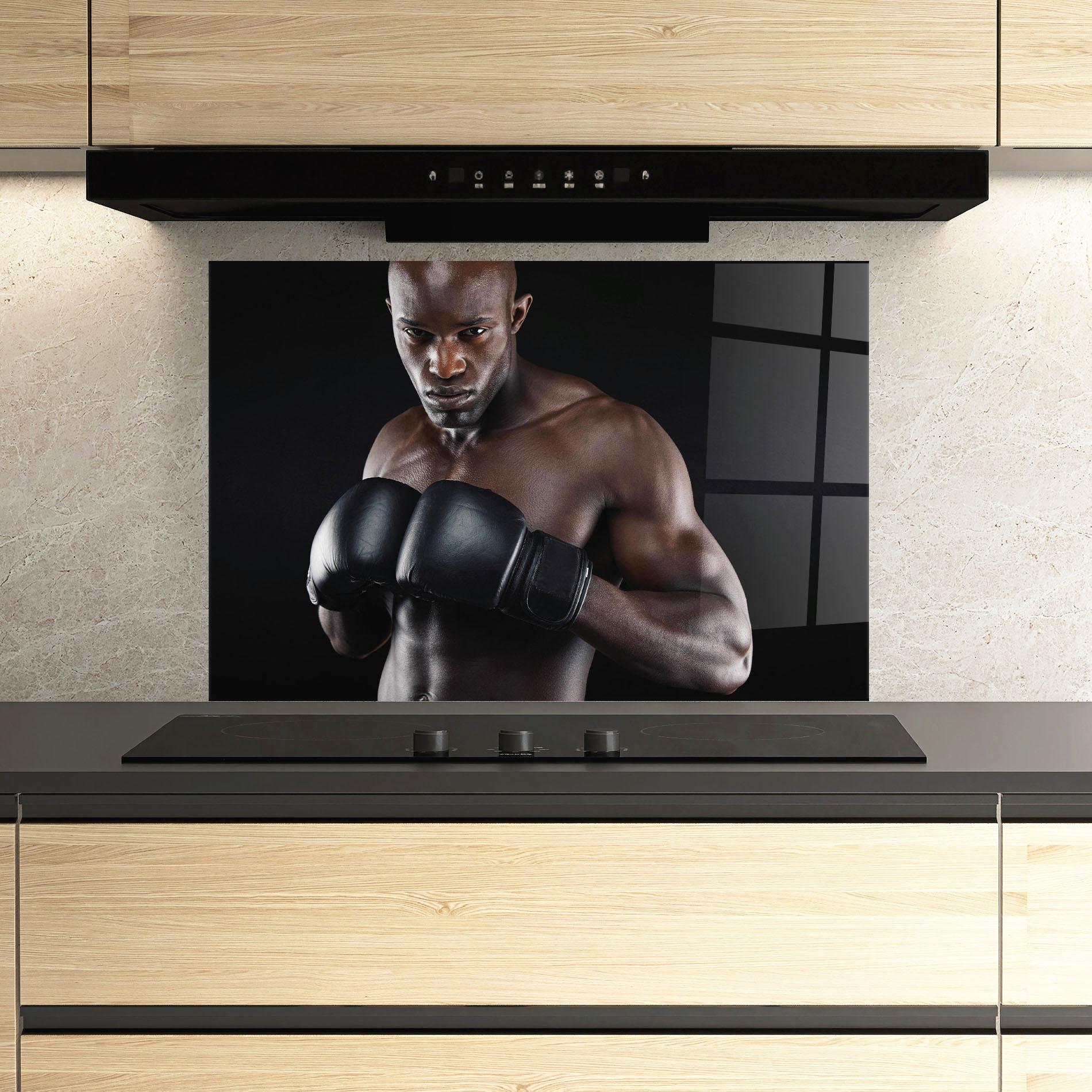 Konyhai üveg hátfal Powerful Fighter mockup 3