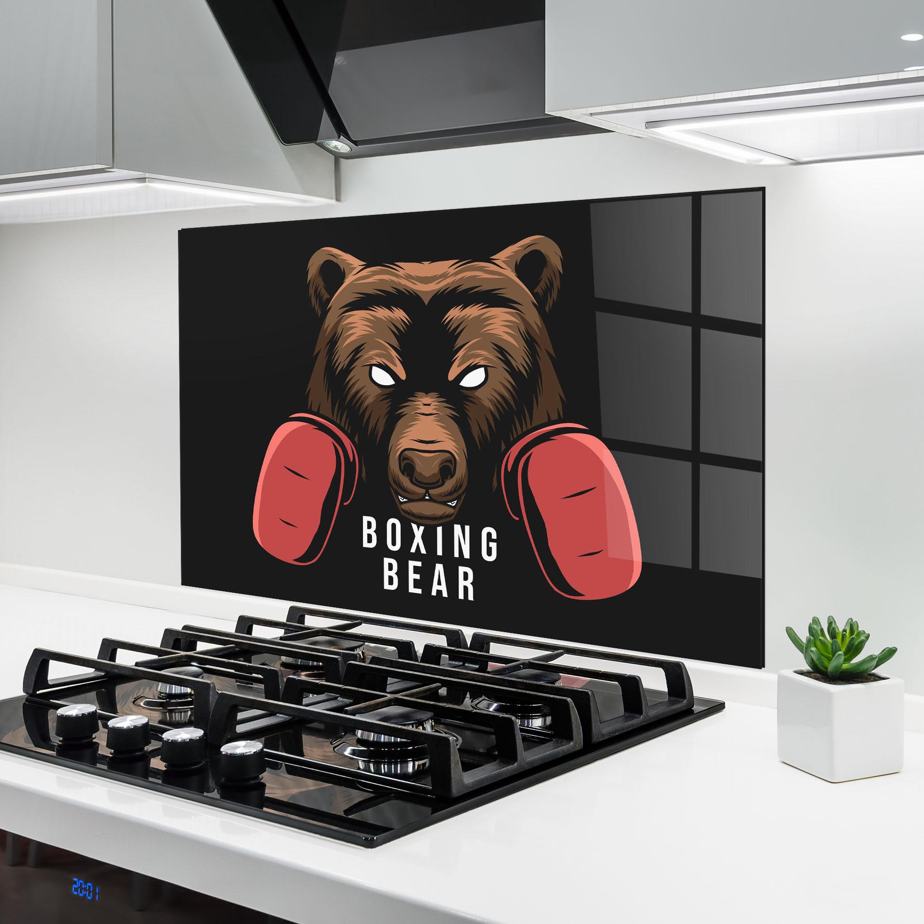 Konyhai üveg hátfal Boxing Bear mockup 6