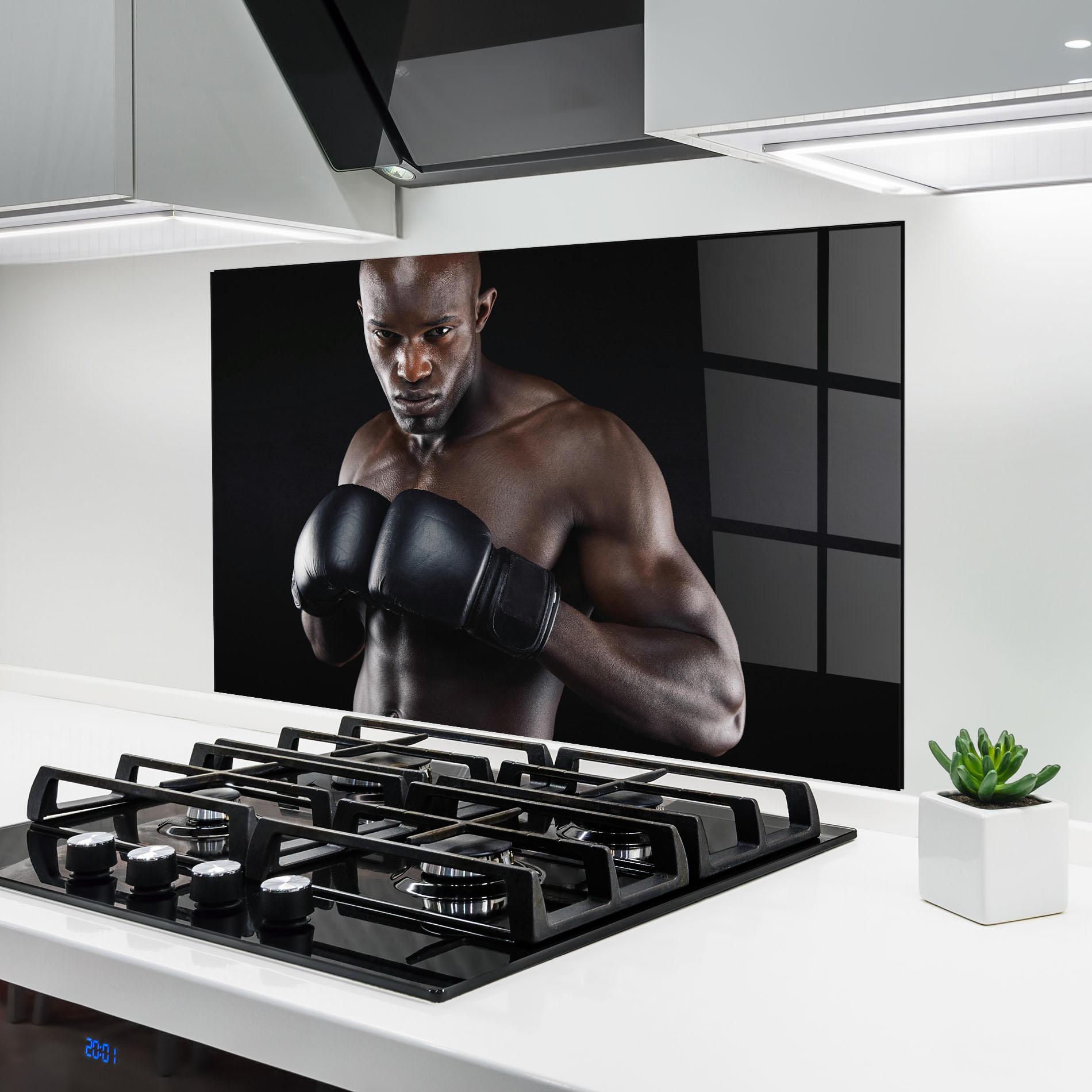 Konyhai üveg hátfal Powerful Fighter mockup 6