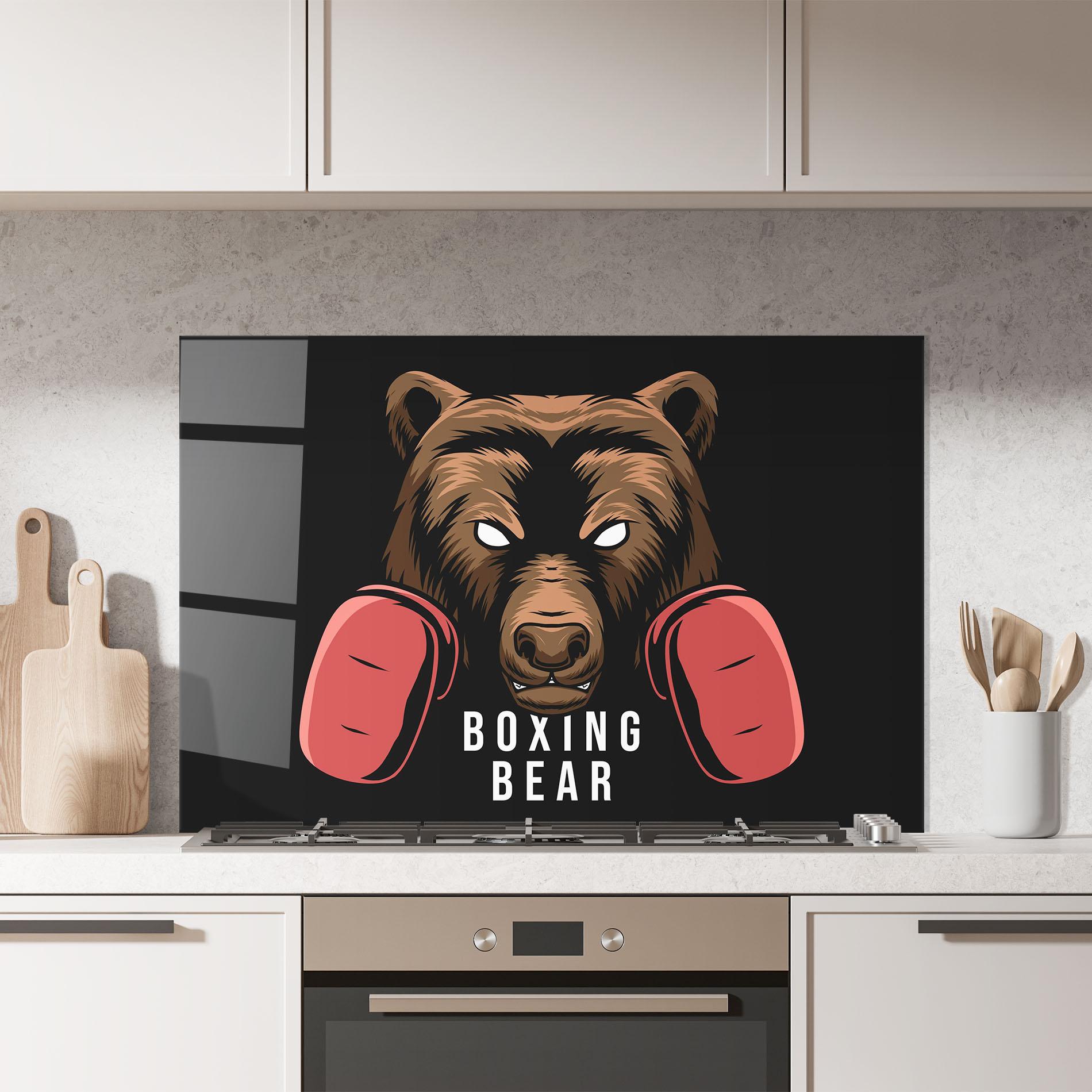 Konyhai üveg hátfal Boxing Bear mockup 7