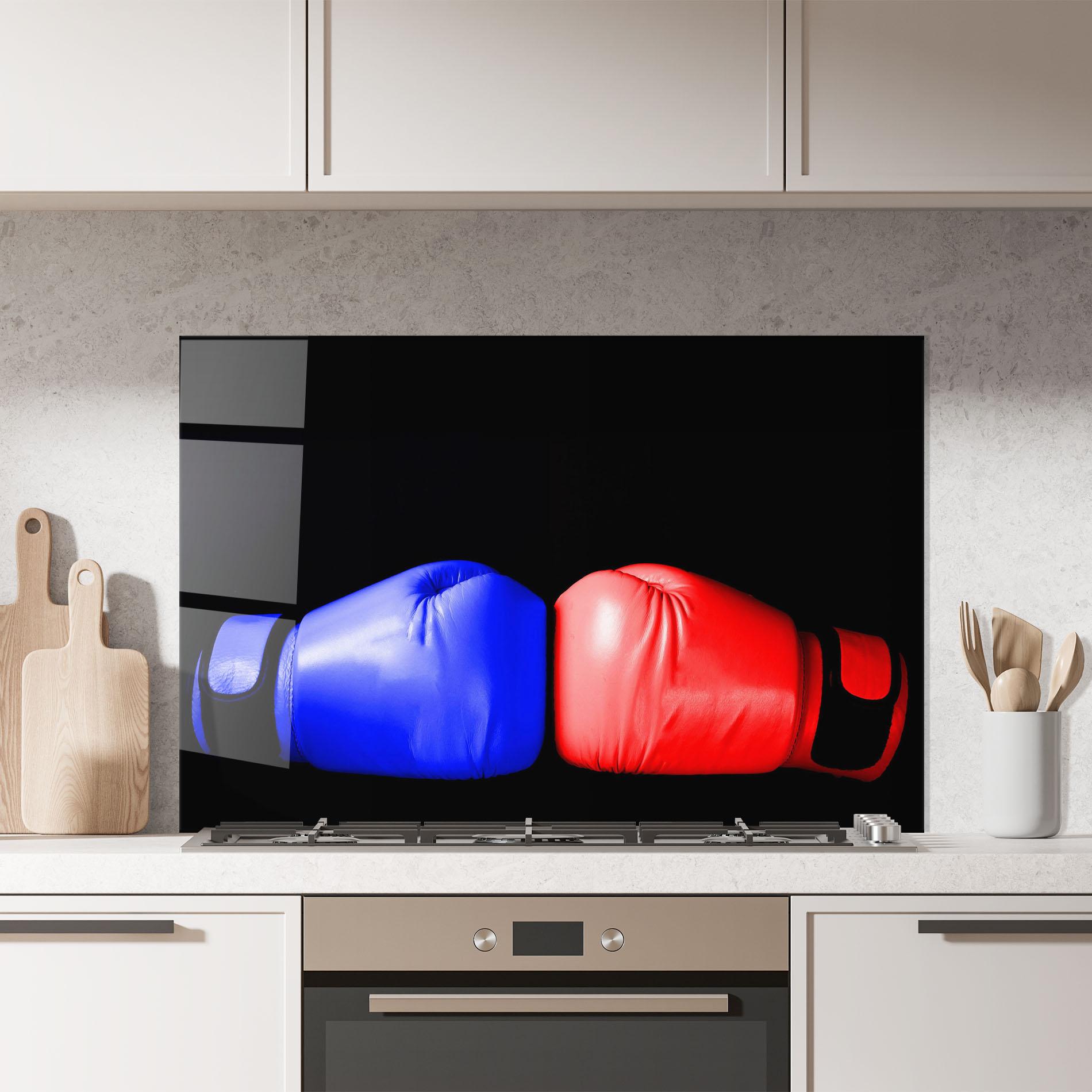 Konyhai üveg hátfal Boxing Blue Red Glove mockup 7