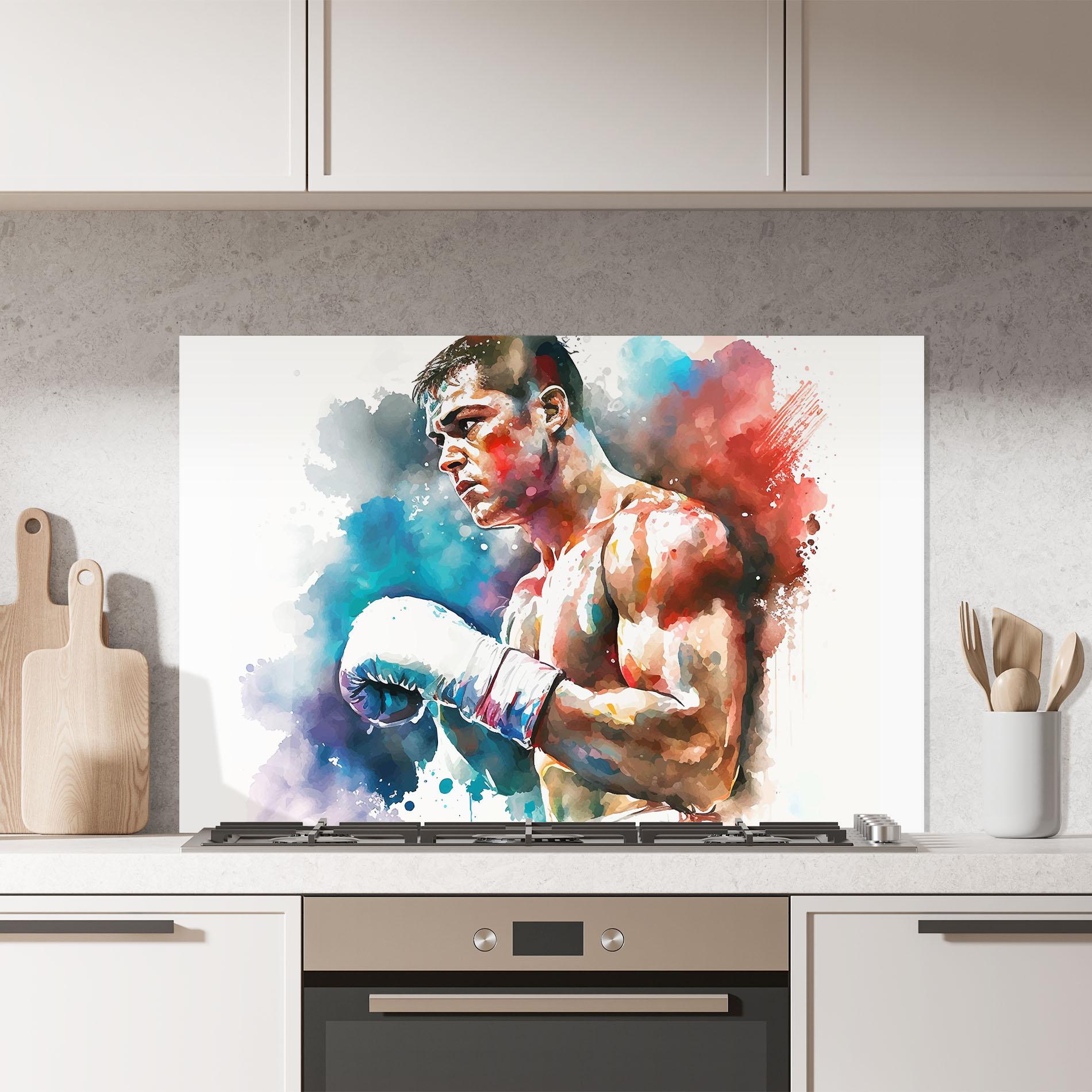 Konyhai üveg hátfal Boxing Red Blue mockup 7