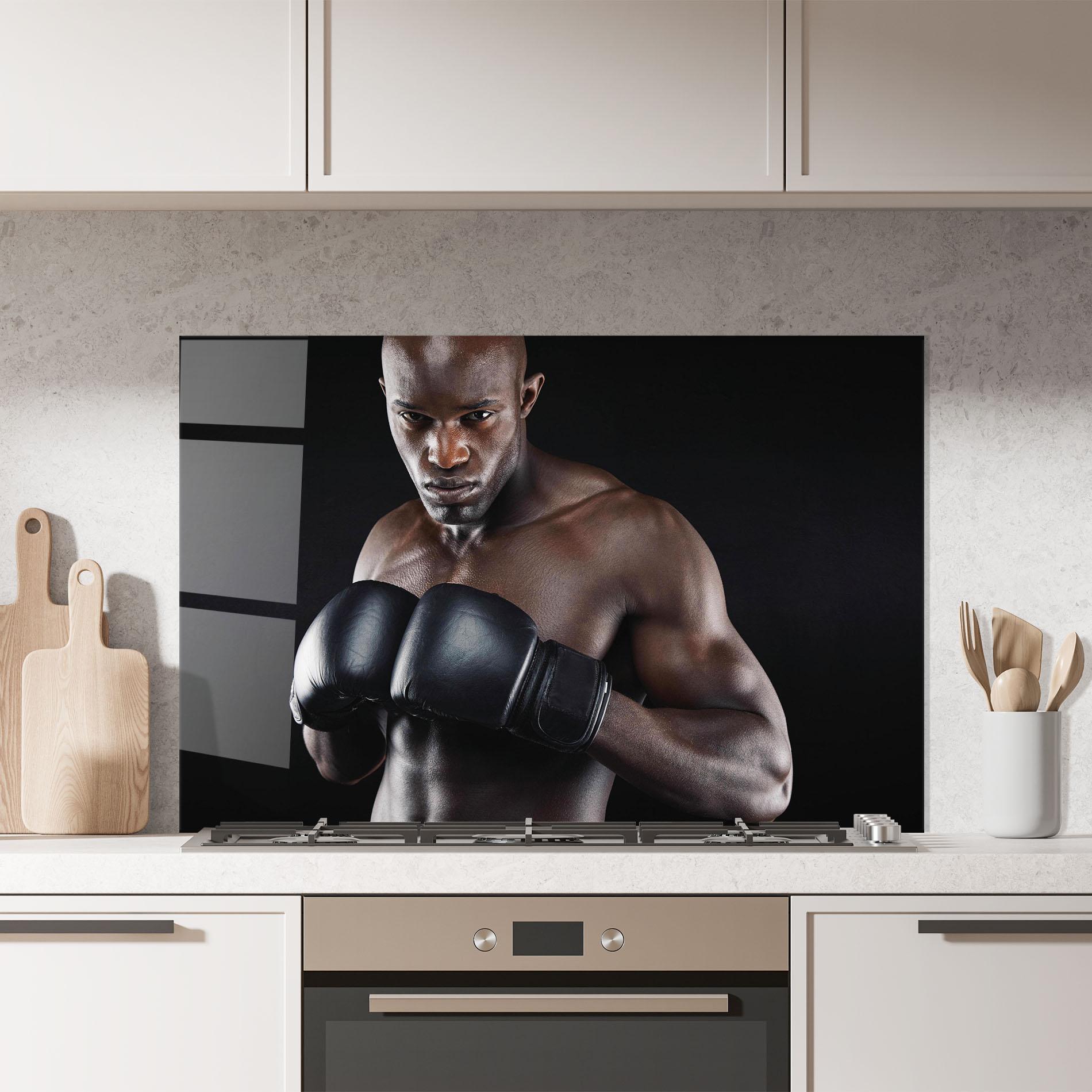 Konyhai üveg hátfal Powerful Fighter mockup 7