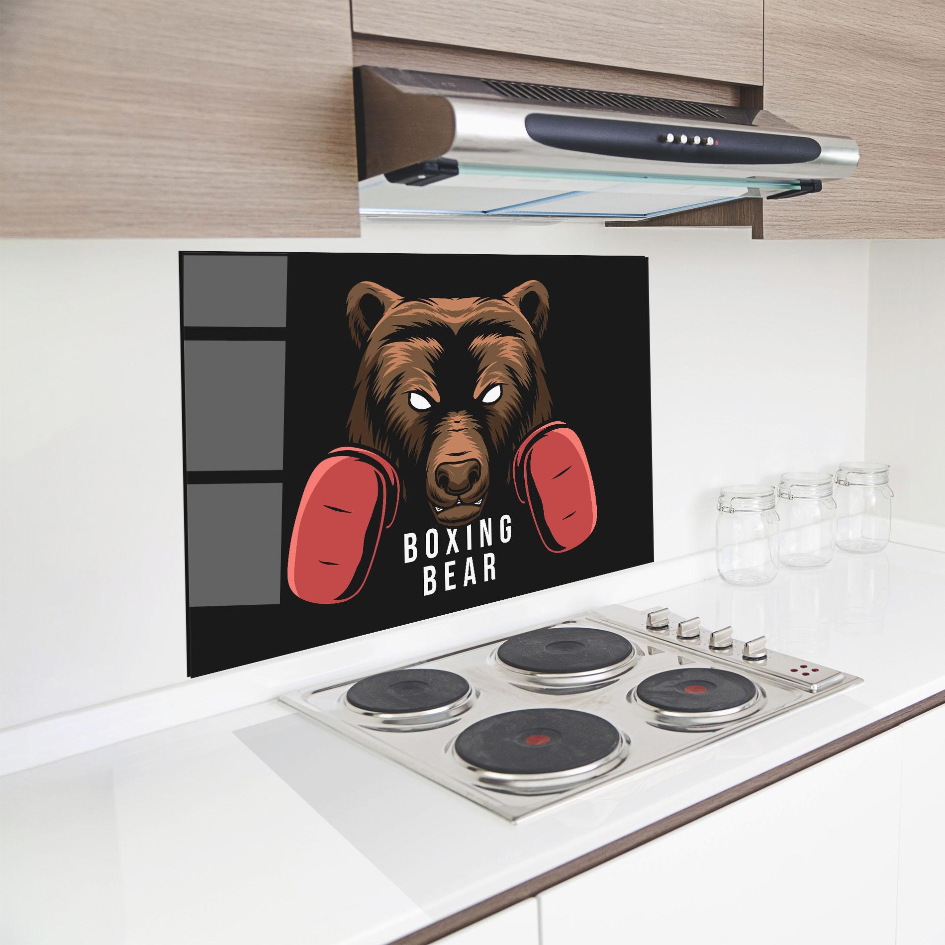 Konyhai üveg hátfal Boxing Bear mockup 8
