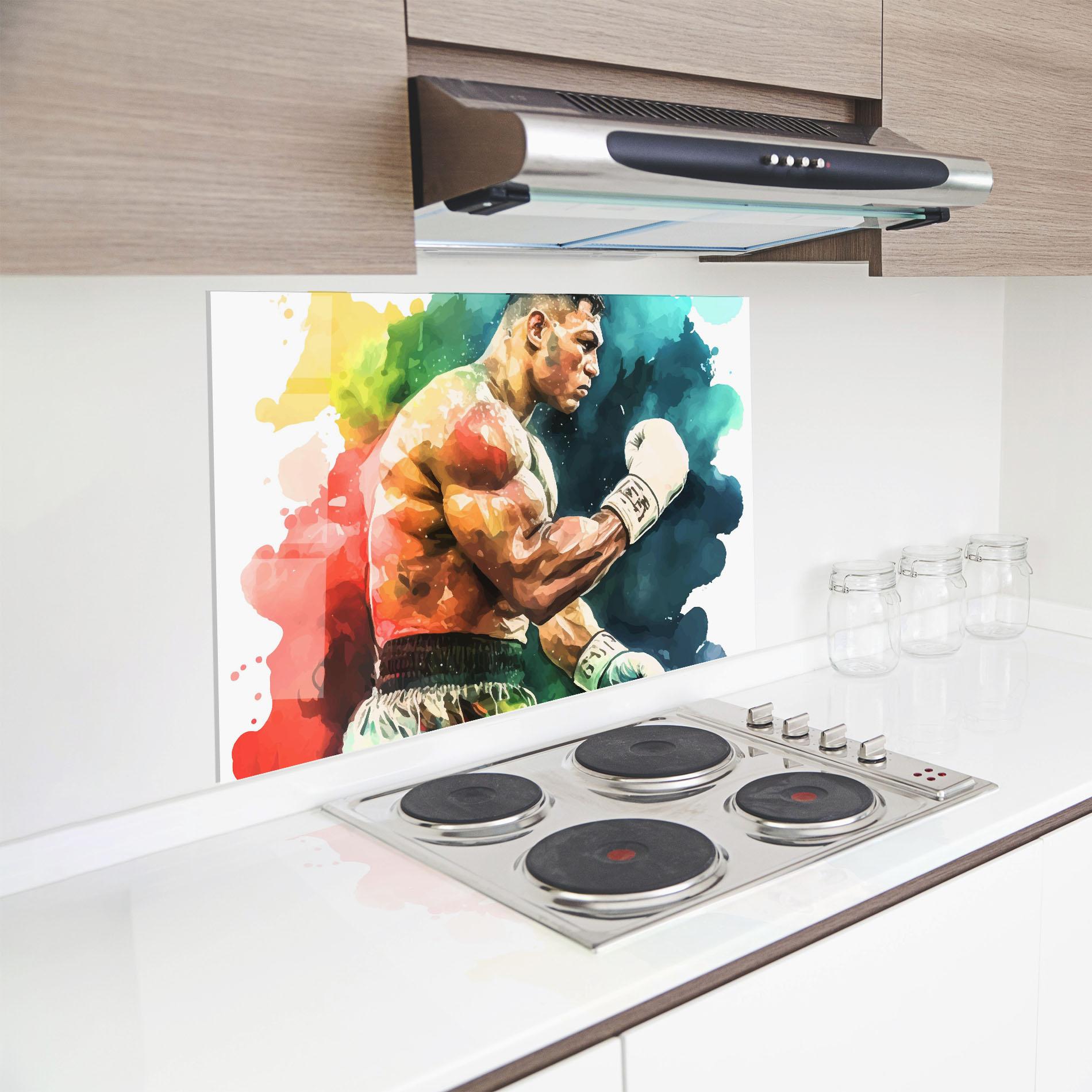 Konyhai üveg hátfal Boxing Blue Red mockup 8