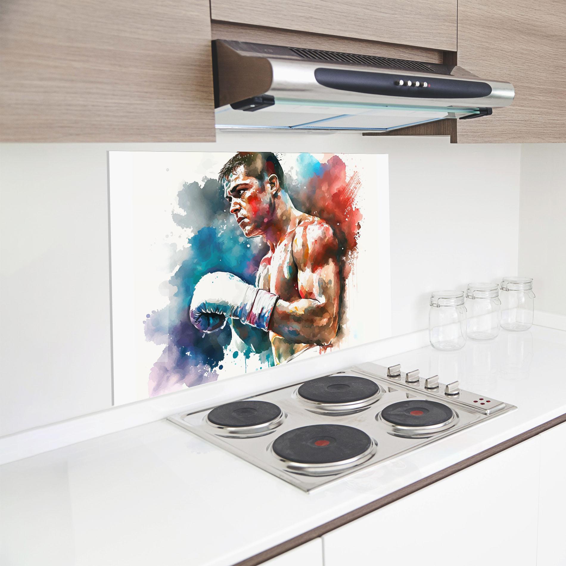 Konyhai üveg hátfal Boxing Red Blue mockup 8