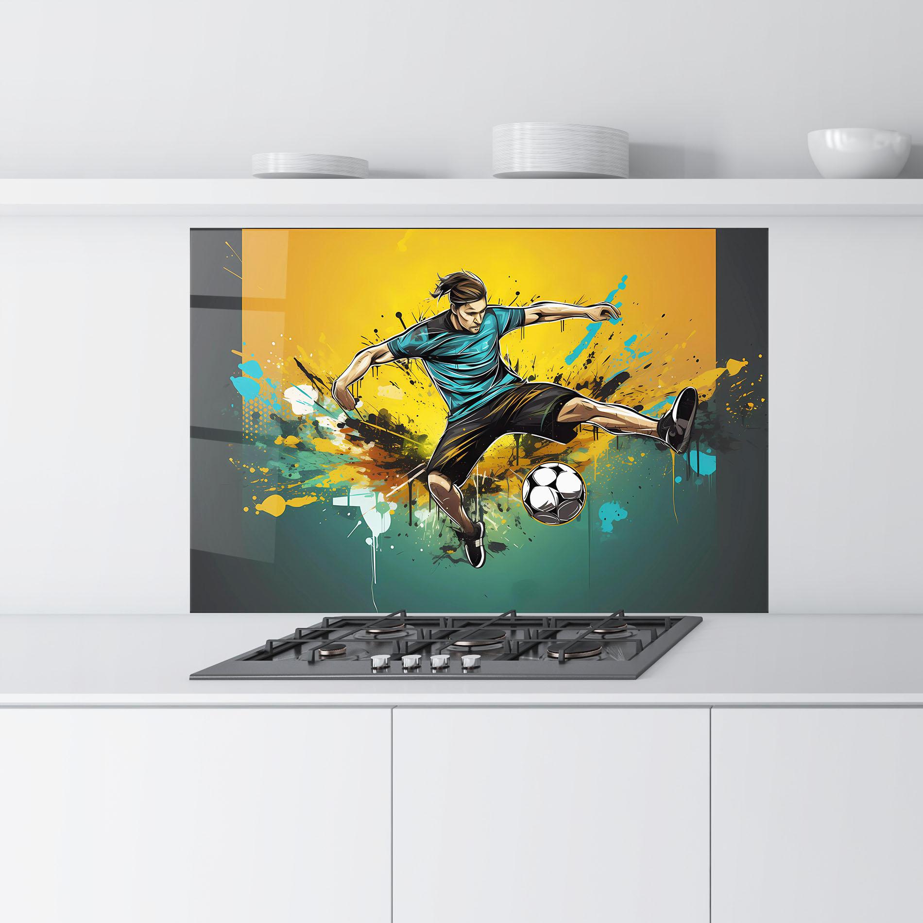 Konyhai üveg hátfal Player Kicks Ball mockup 9