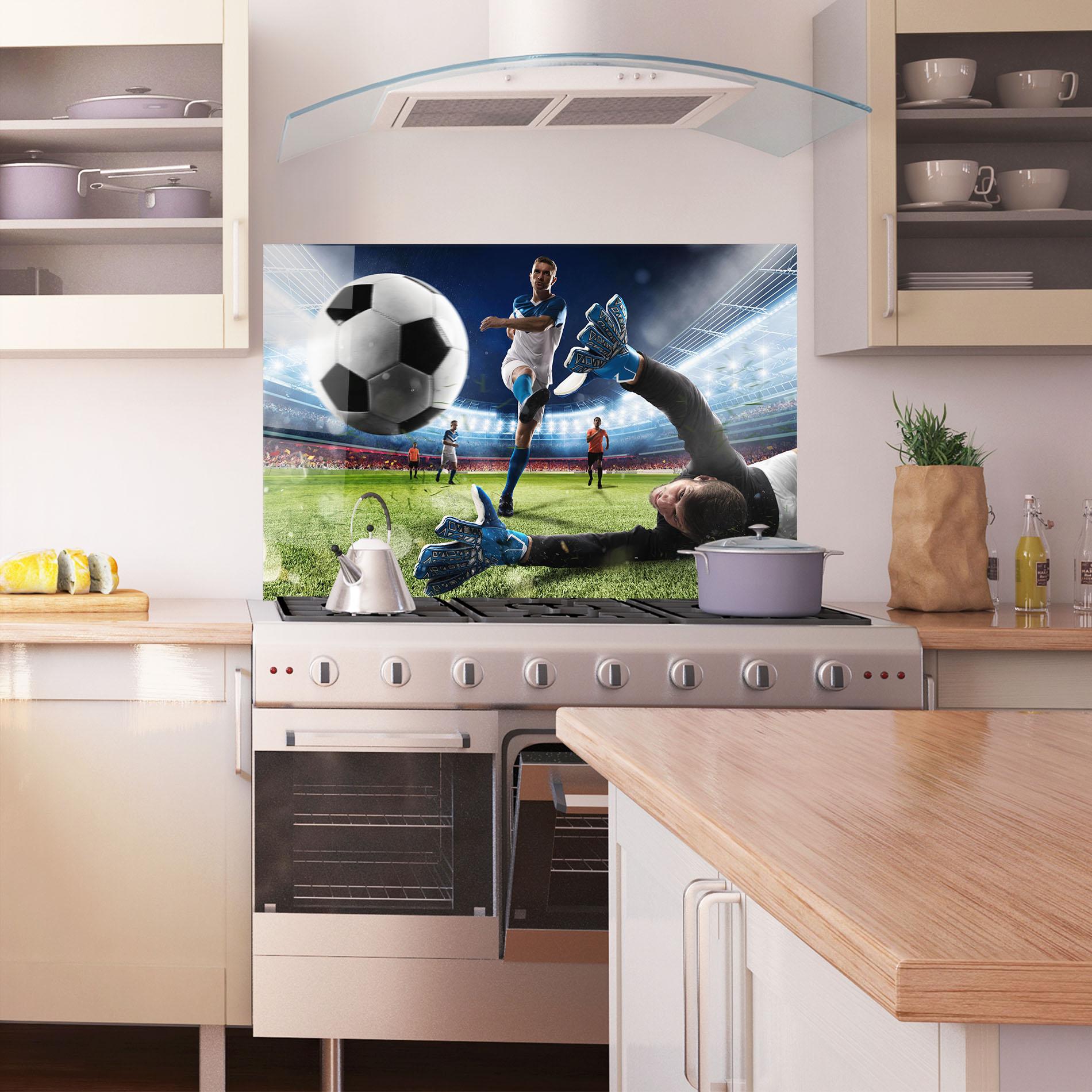 Konyhai üveg hátfal Goalkeeper Kicks Ball mockup 1