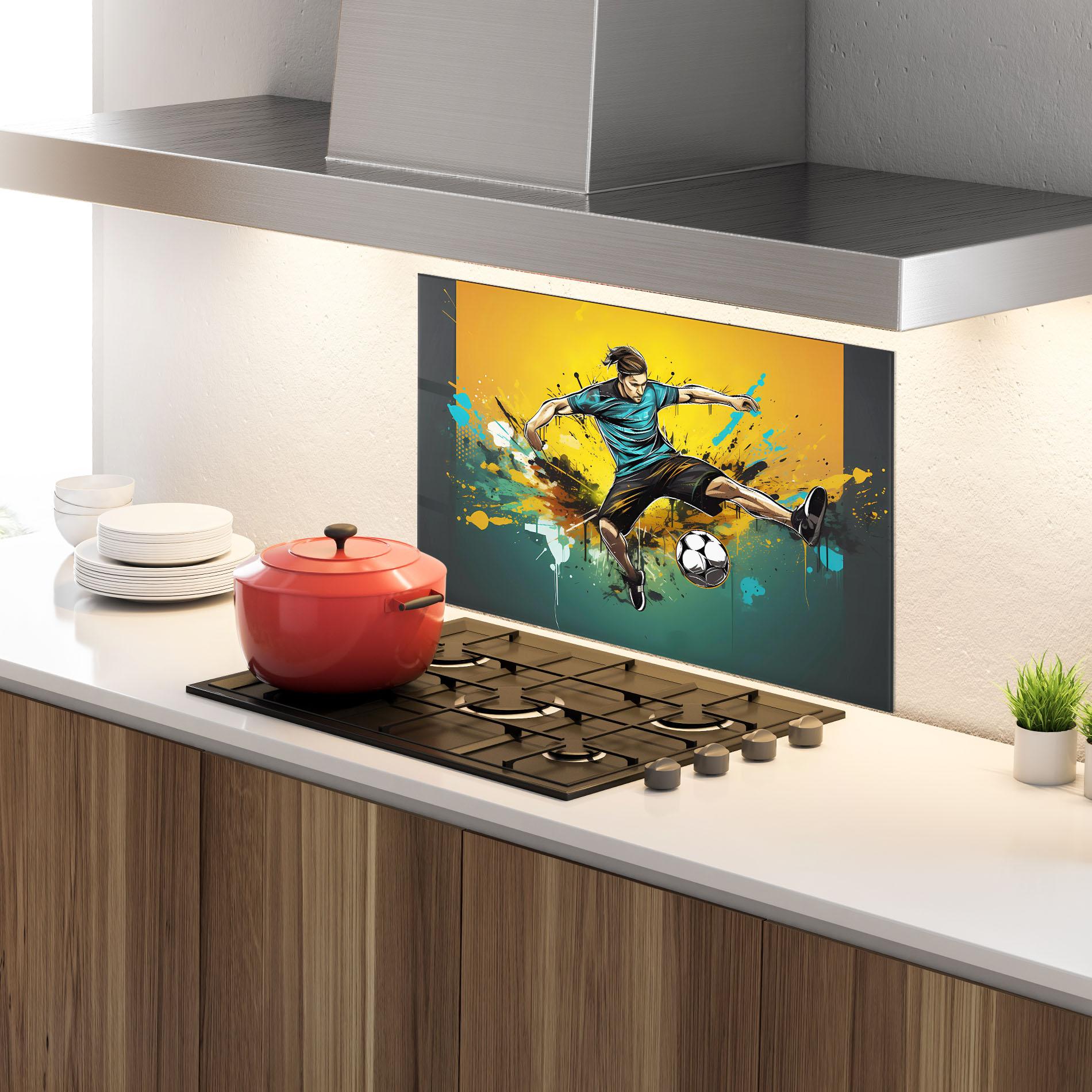 Konyhai üveg hátfal Player Kicks Ball mockup 4