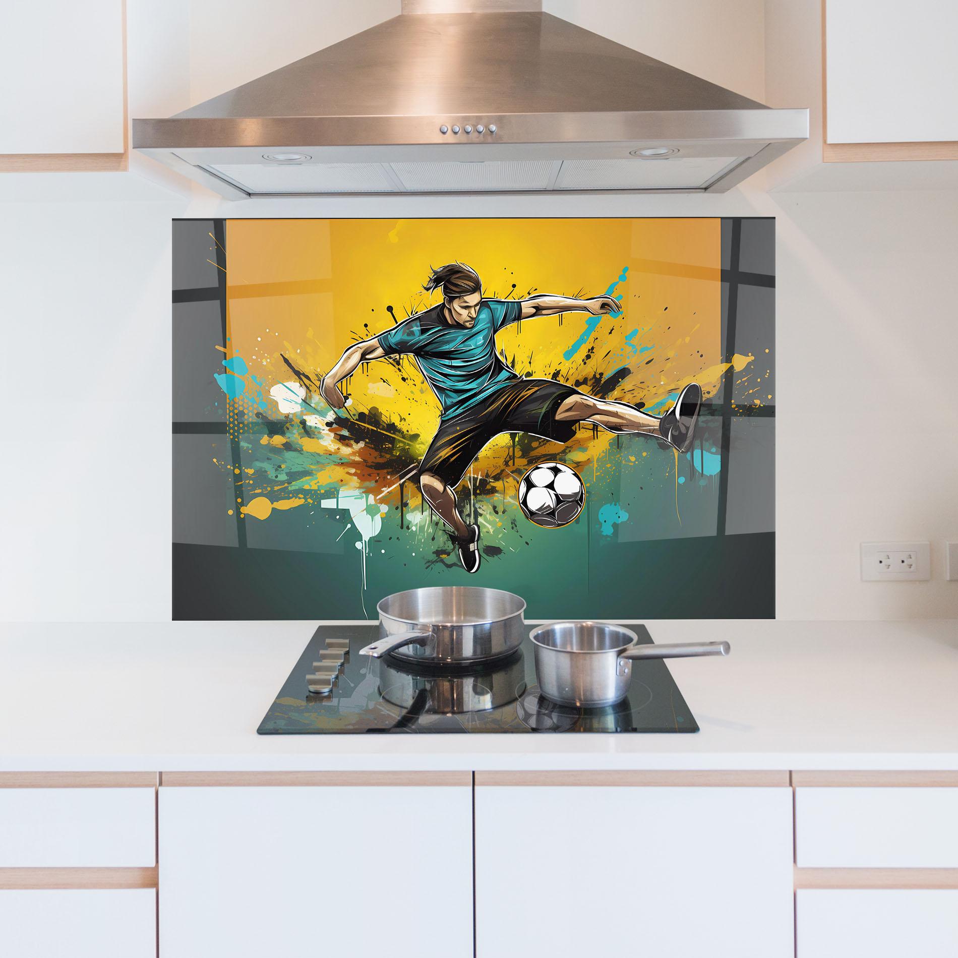Konyhai üveg hátfal Player Kicks Ball mockup 5