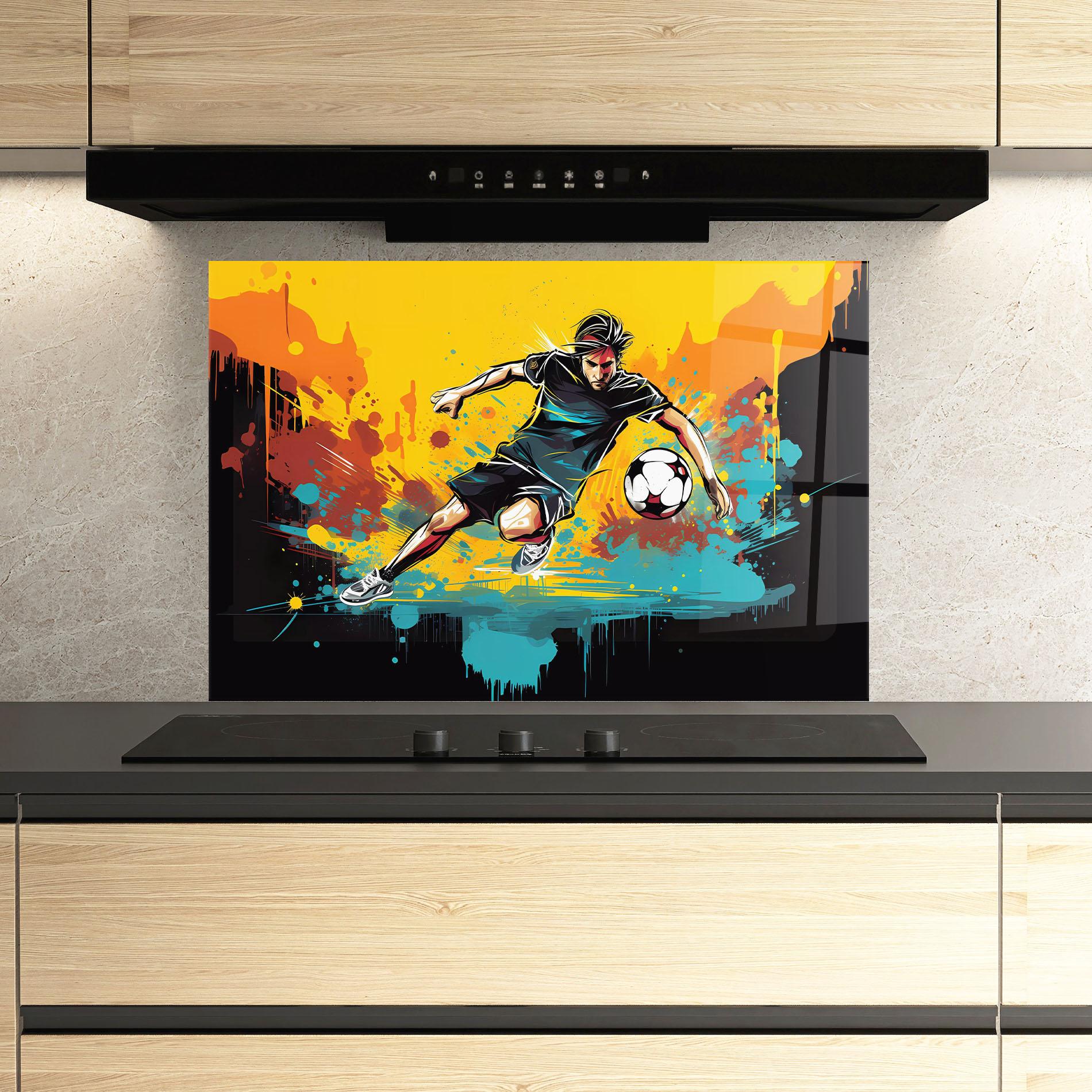 Konyhai üveg hátfal Painting Football Player mockup 3