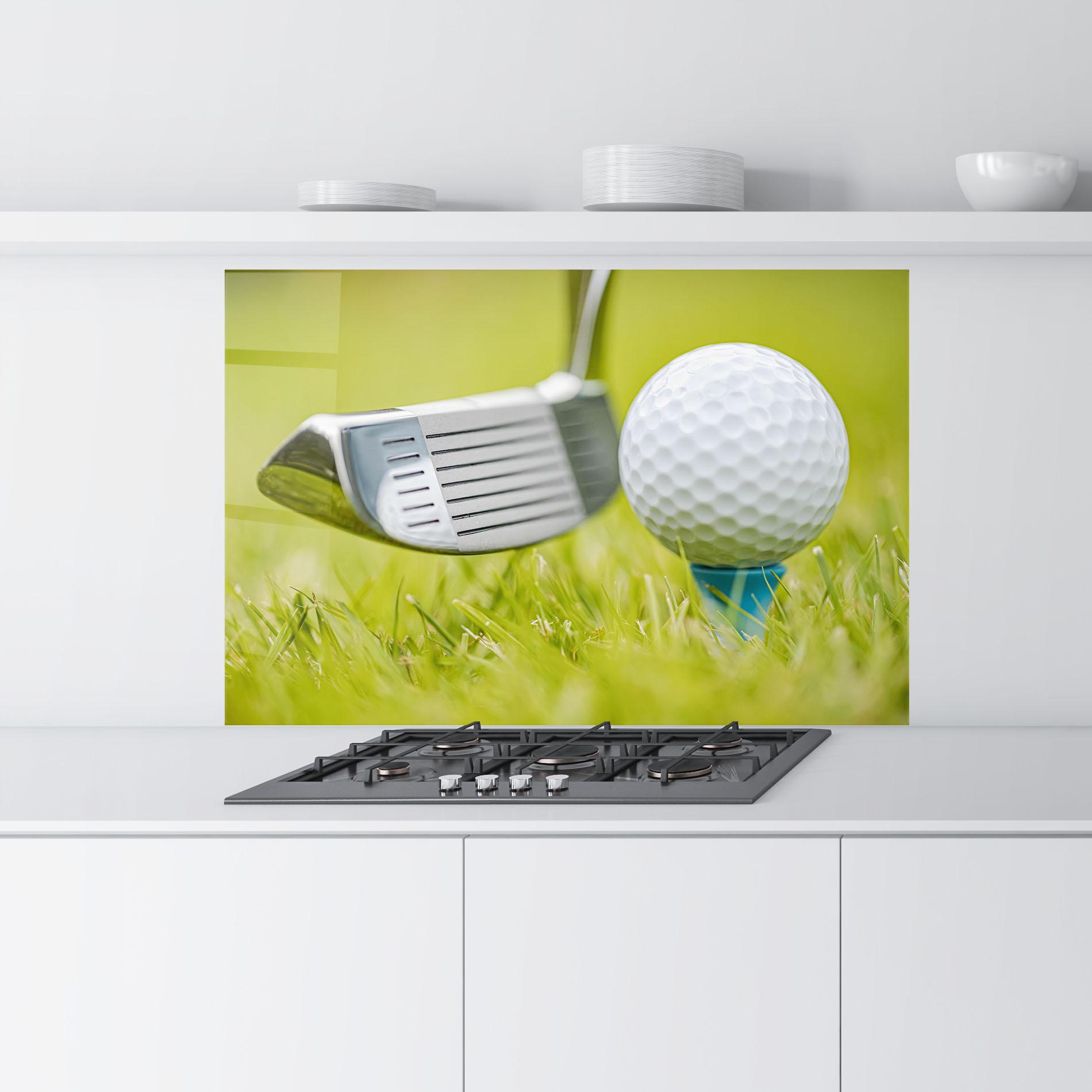 Konyhai üveg hátfal Golf Ball Grass mockup 9