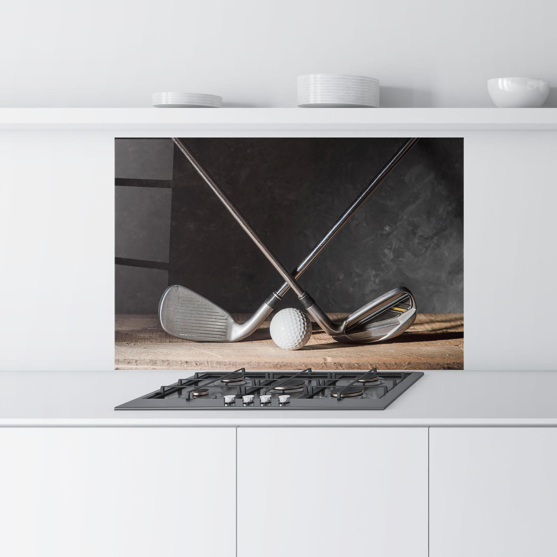 Konyhai üveg hátfal Golf Club Ball mockup 9