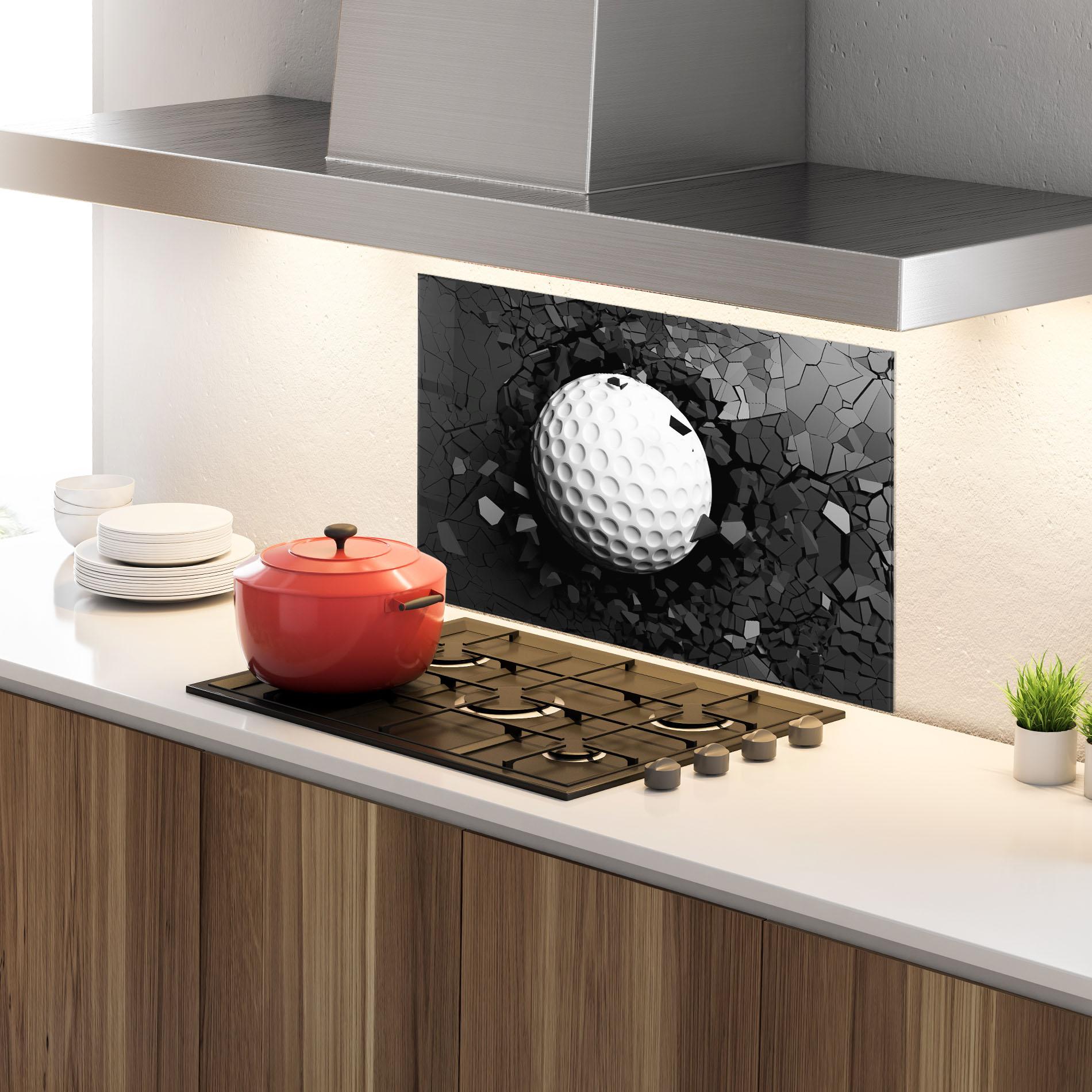 Konyhai üveg hátfal Black Wall Golf Ball mockup 4