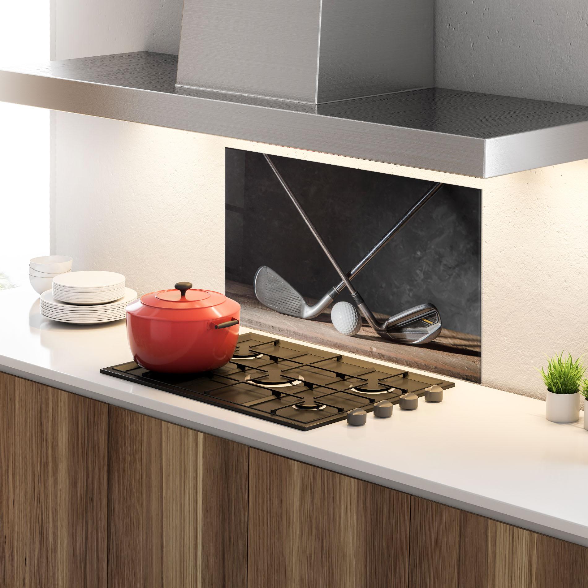 Konyhai üveg hátfal Golf Club Ball mockup 4