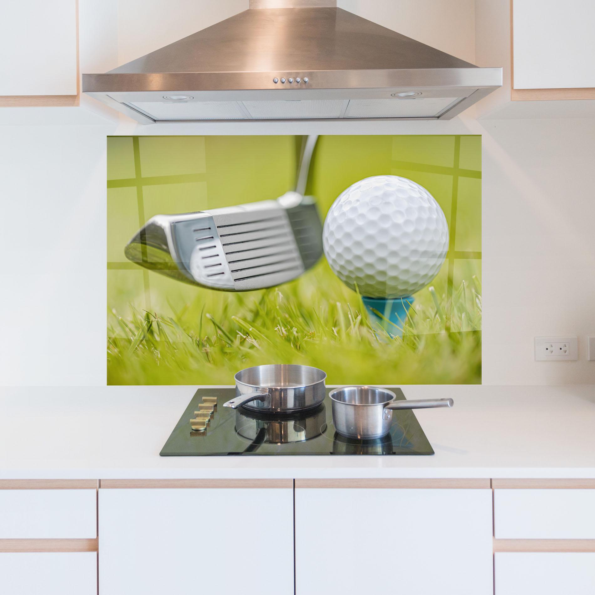 Konyhai üveg hátfal Golf Ball Grass mockup 5