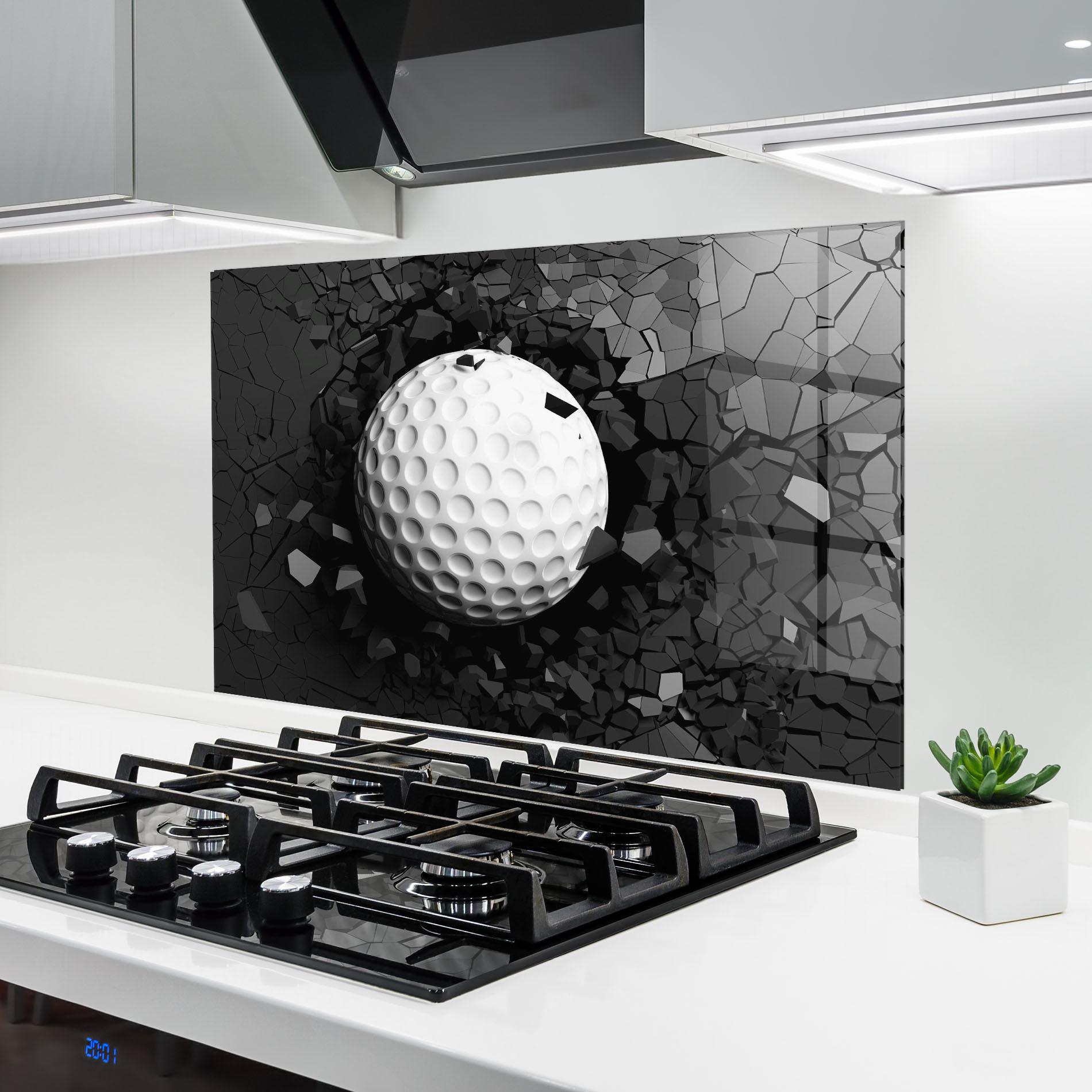 Konyhai üveg hátfal Black Wall Golf Ball mockup 6