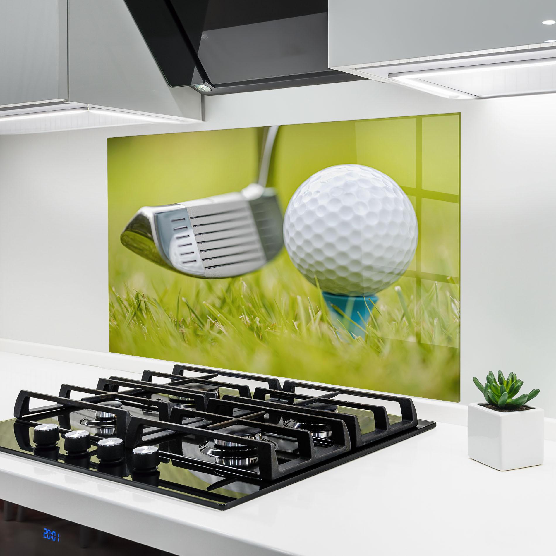Konyhai üveg hátfal Golf Ball Grass mockup 6
