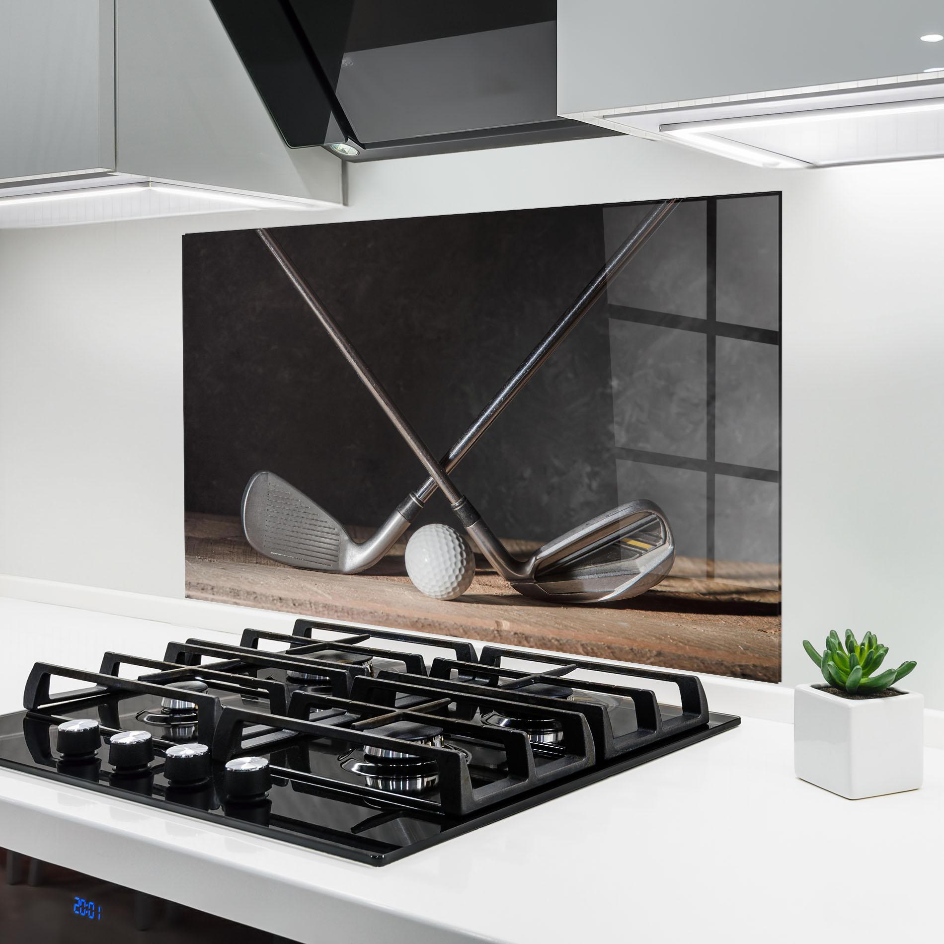 Konyhai üveg hátfal Golf Club Ball mockup 6