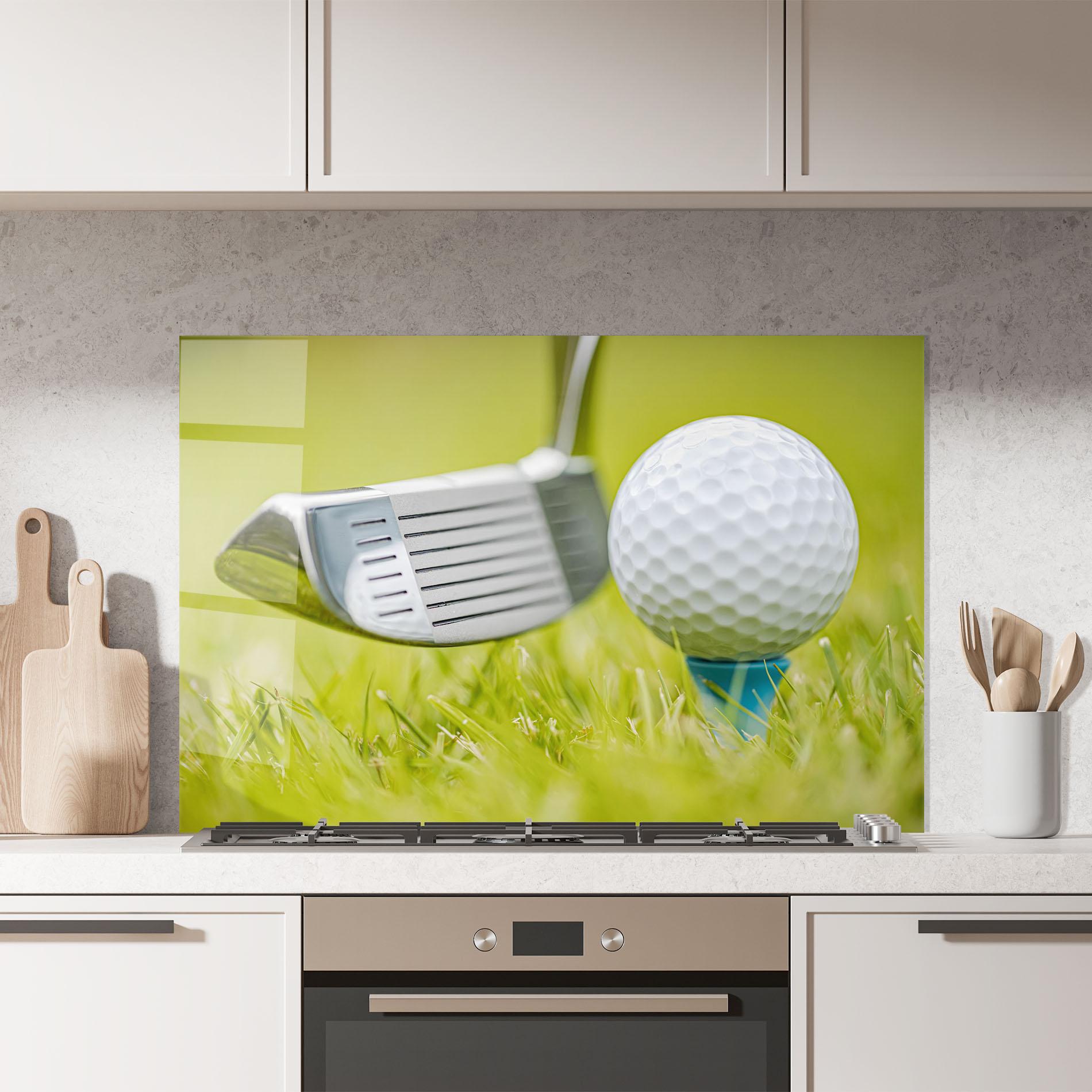Konyhai üveg hátfal Golf Ball Grass mockup 7