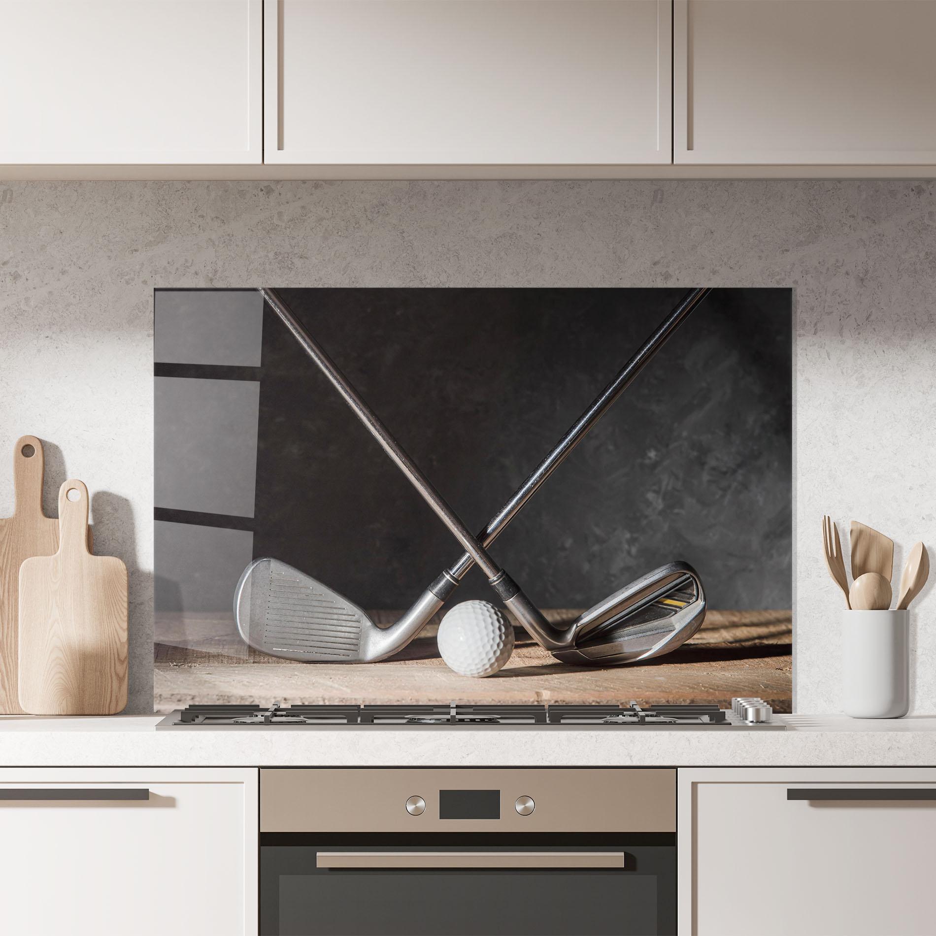 Konyhai üveg hátfal Golf Club Ball mockup 7