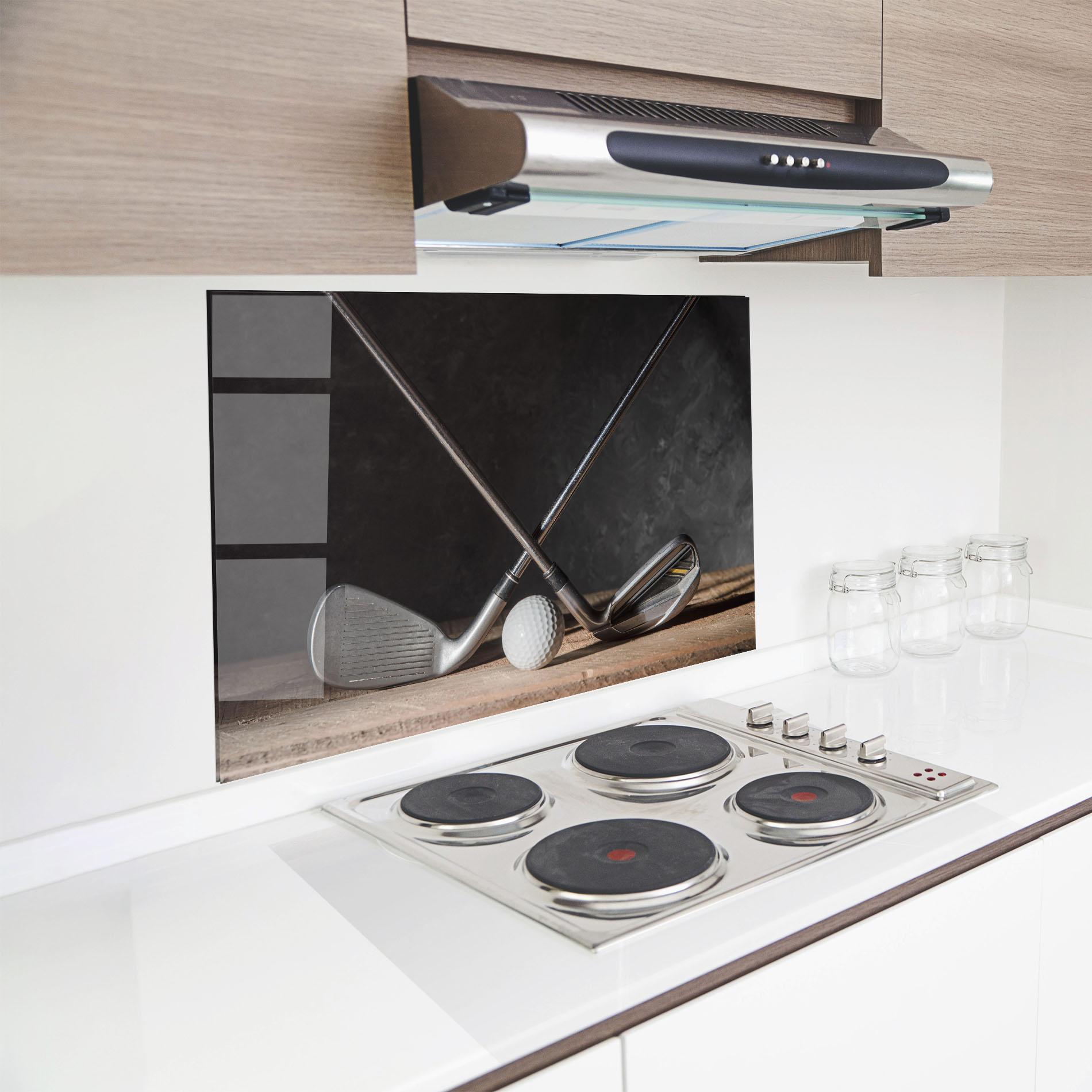 Konyhai üveg hátfal Golf Club Ball mockup 8