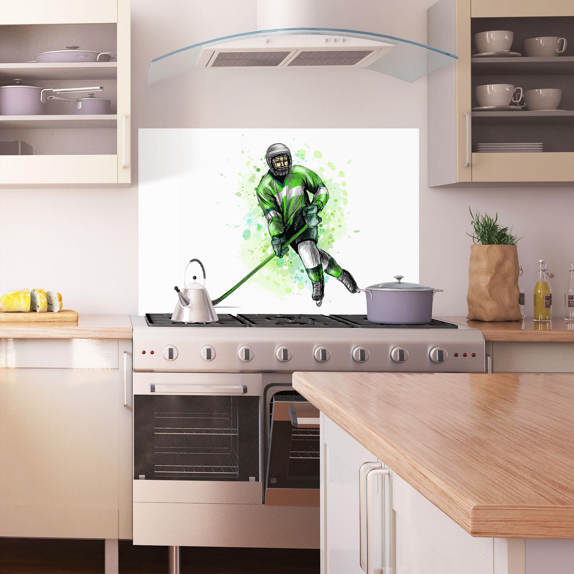 Konyhai üveg hátfal Green Hockey mockup 1